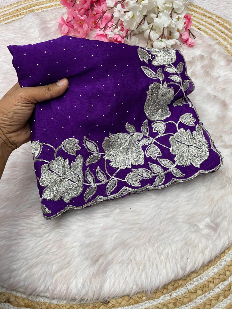 Kayatri New Soft Chinon Fabric With Siroski Work Saree