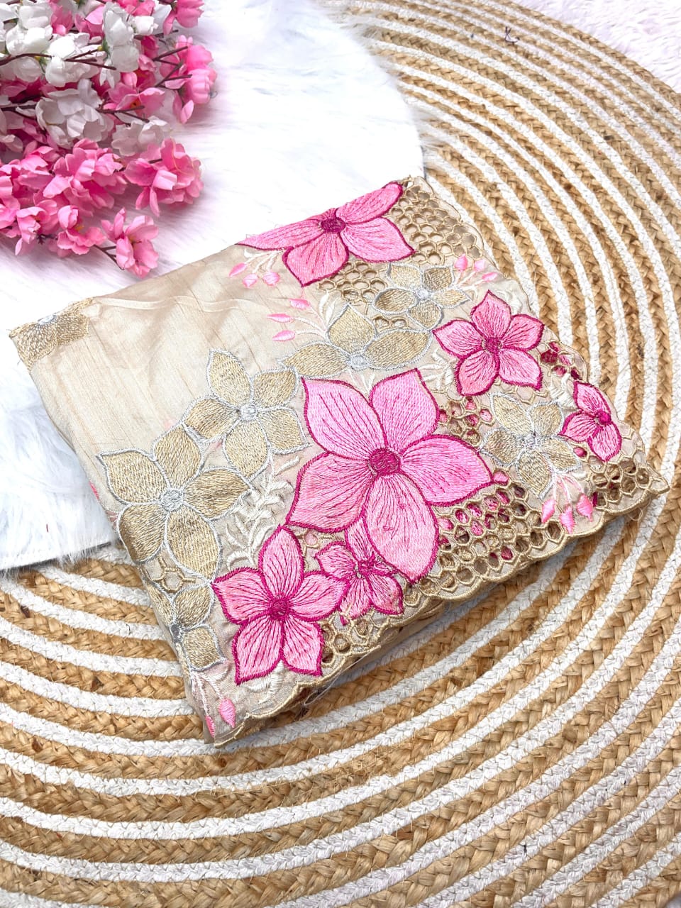 Kayatri New Soft Gadwal Silk Fabric With Embroidery Flower Work Saree