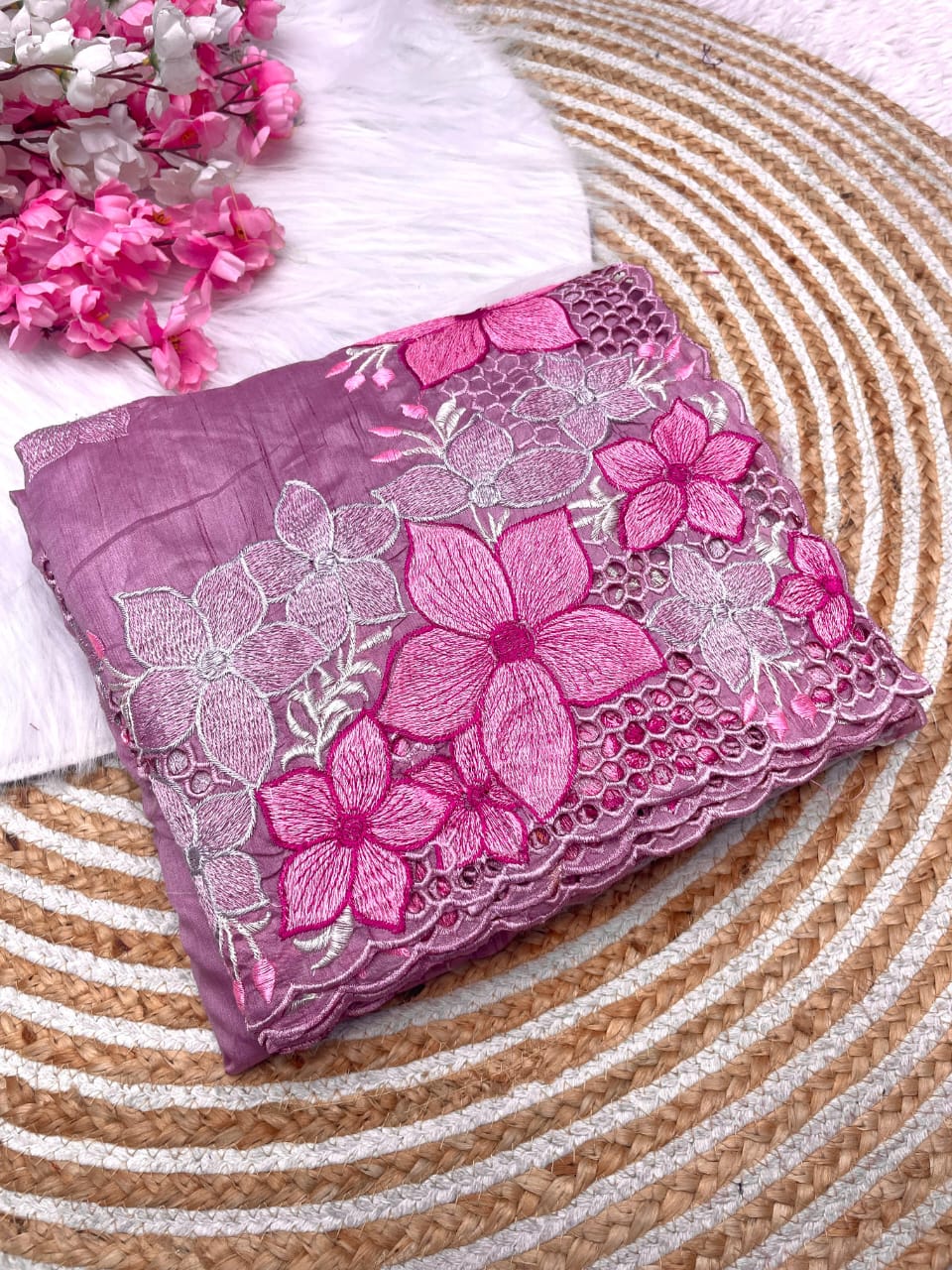 Kayatri New Soft Gadwal Silk Fabric With Embroidery Flower Work Saree