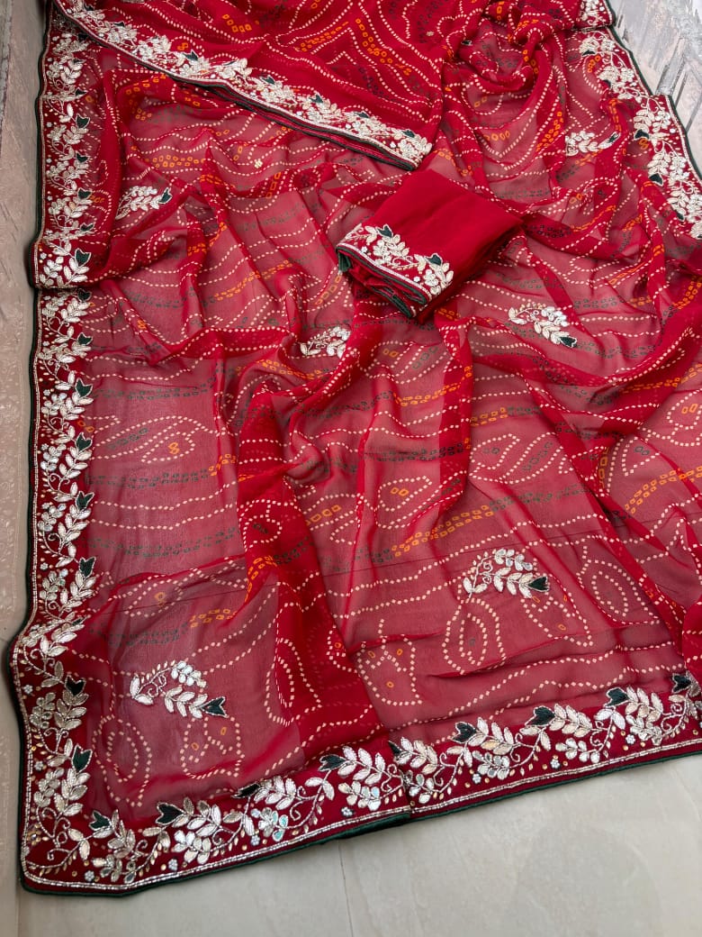 Kayatri Special Jaipuri Traditional Bandhej Chunri Saree