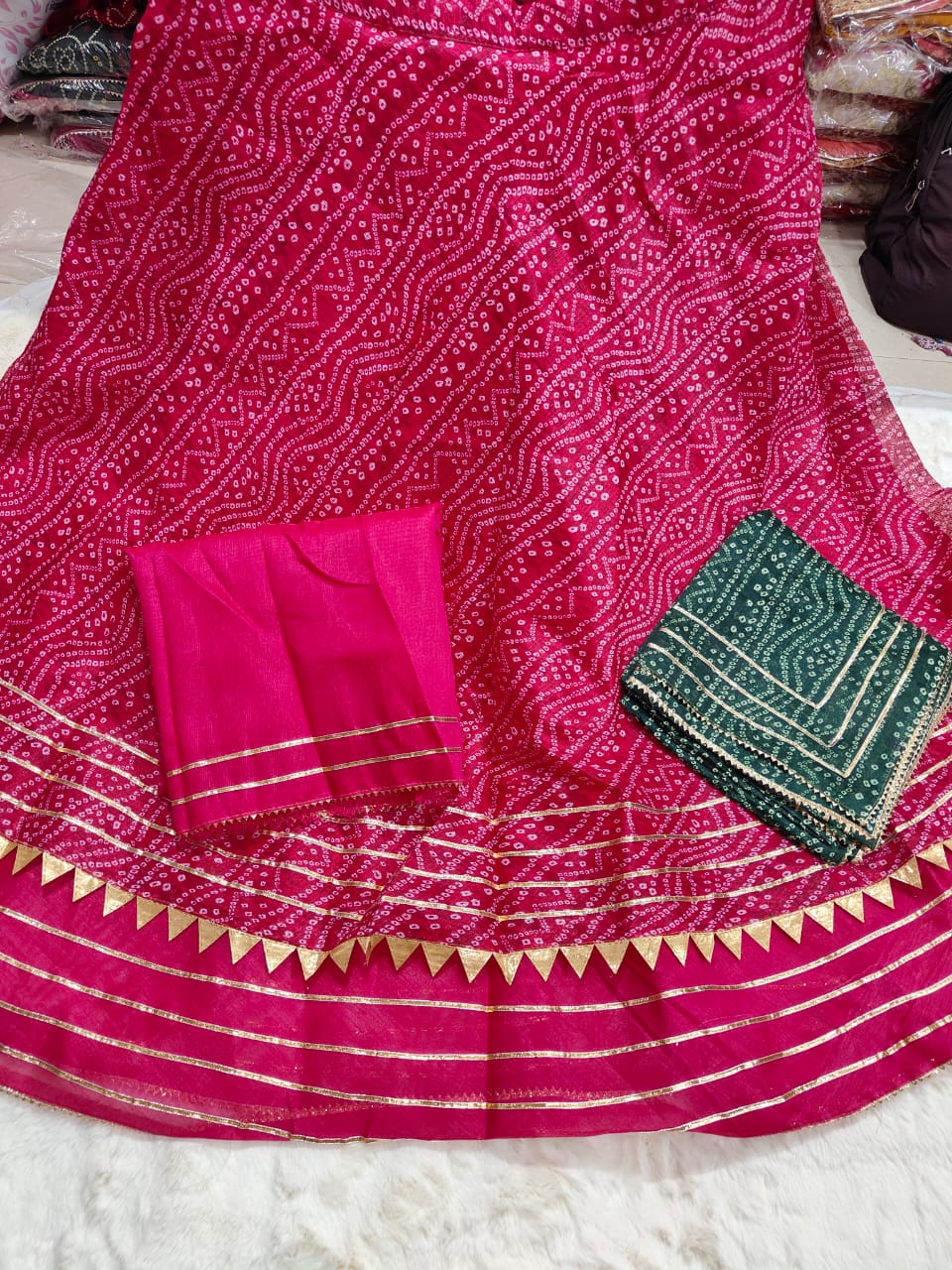 Kayatri Kota Doria Bandhej Print Gota Bijiya Work Lehenga