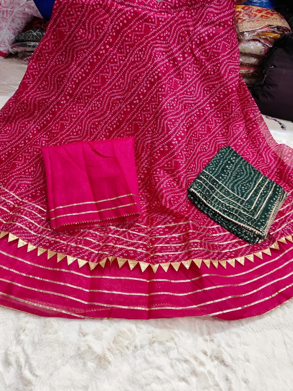 Kayatri Kota Doria Bandhej Print Gota Bijiya Work Lehenga