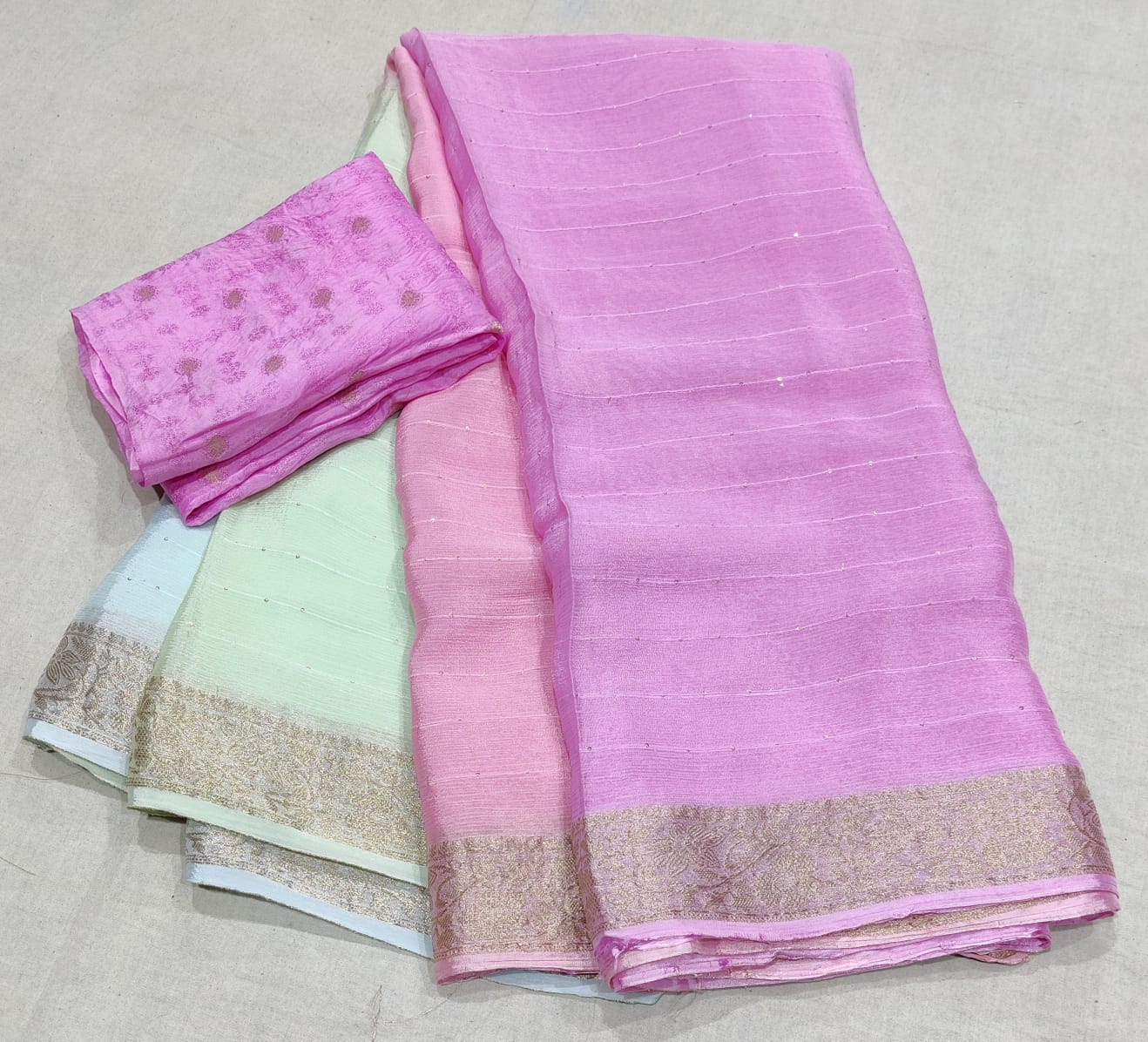 Kayatri New Pure Chinon Fabric Banarasi Border With Multi Daing Saree