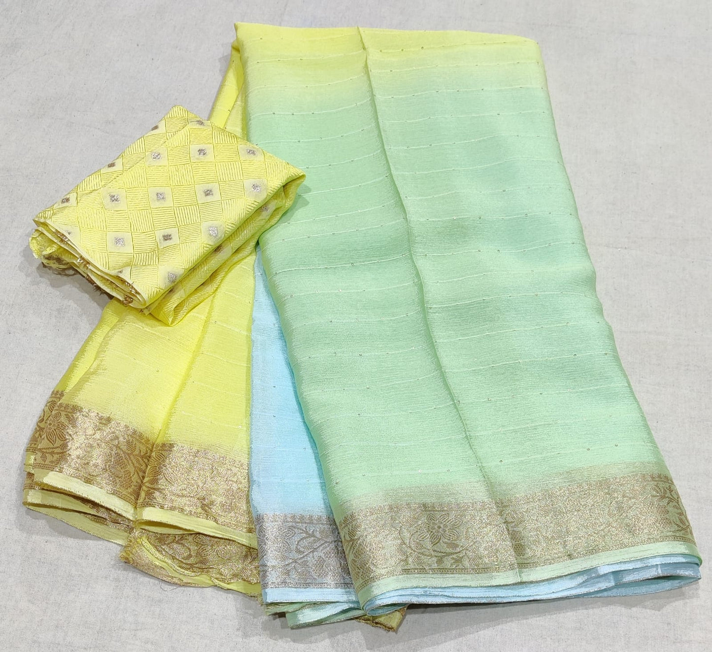 Kayatri New Pure Chinon Fabric Banarasi Border With Multi Daing Saree