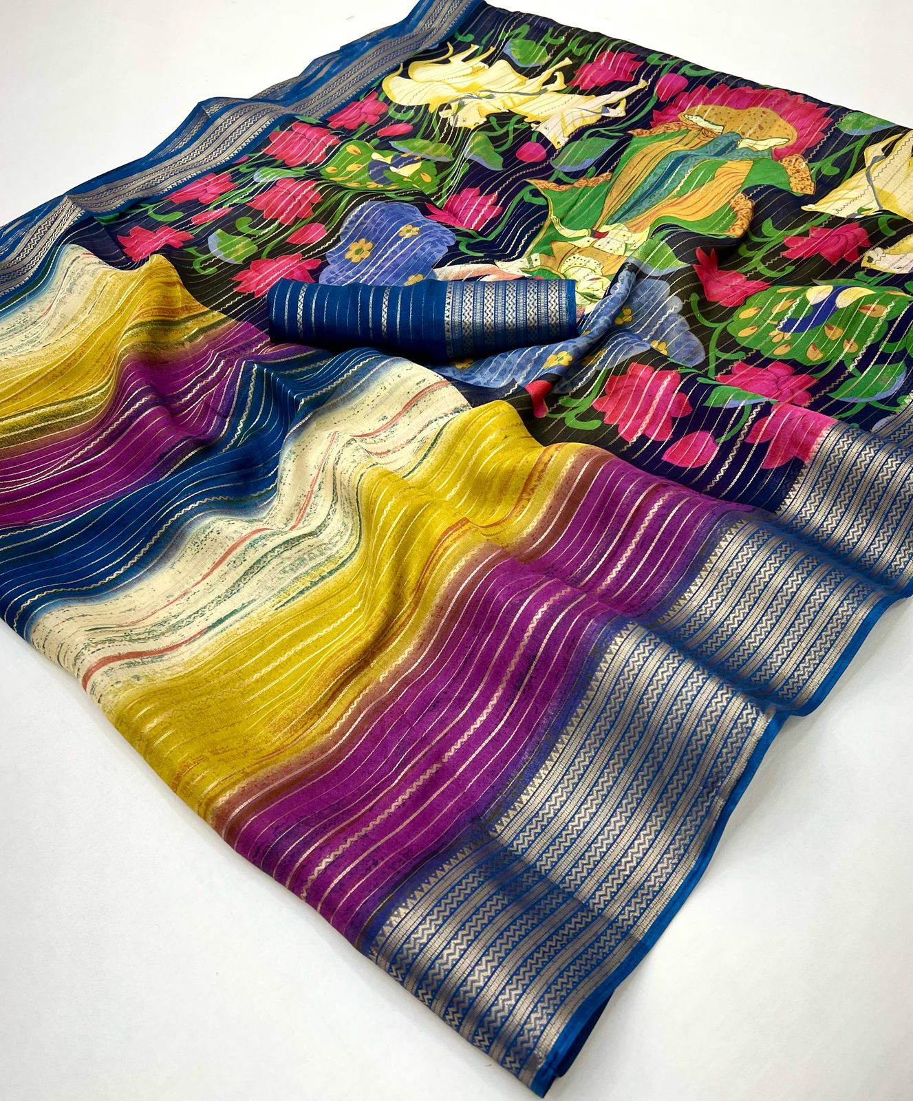 Kayatri Soft Moss Mill Print With Kalamkari Pallu Printed Saree