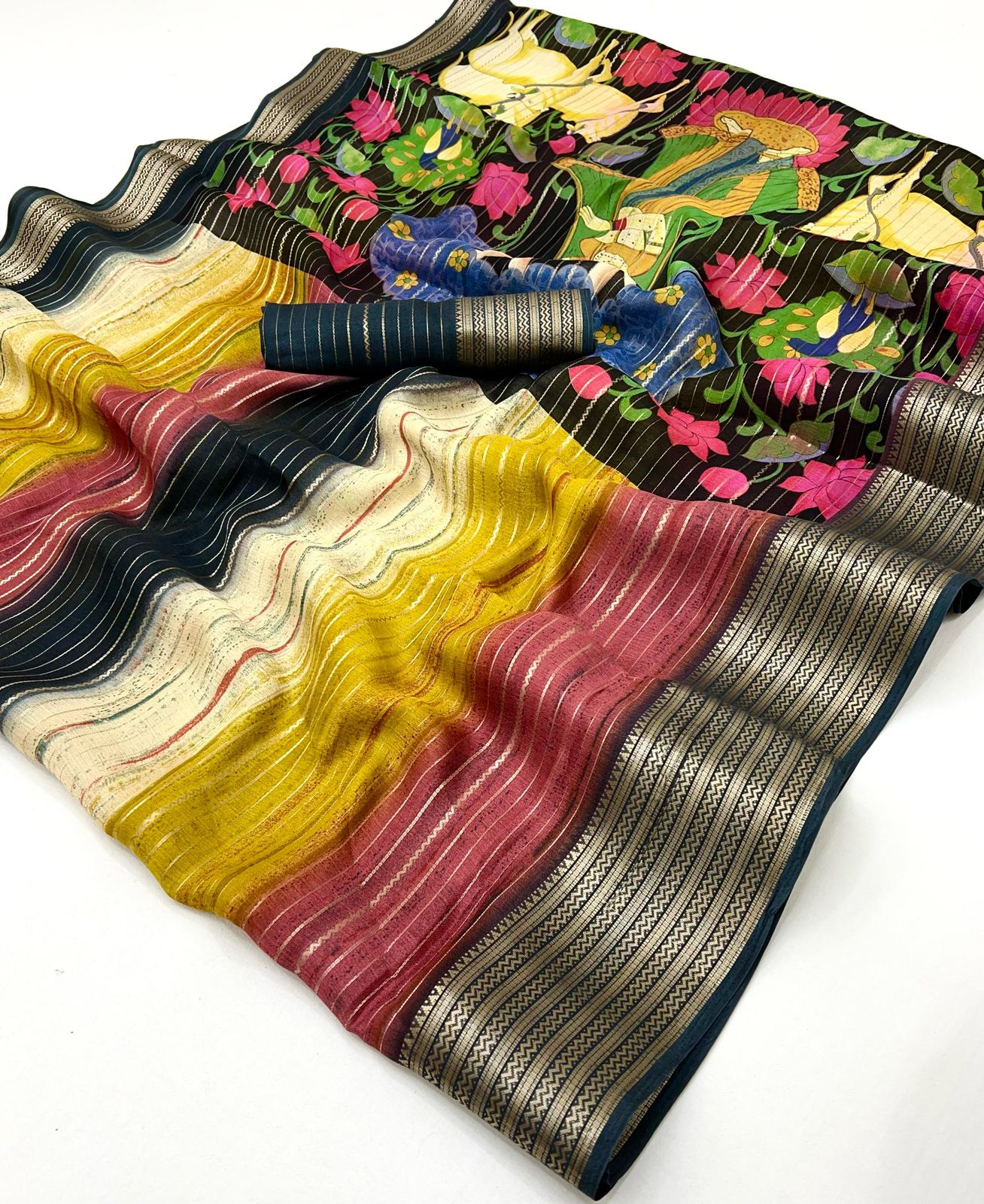 Kayatri Soft Moss Mill Print With Kalamkari Pallu Printed Saree