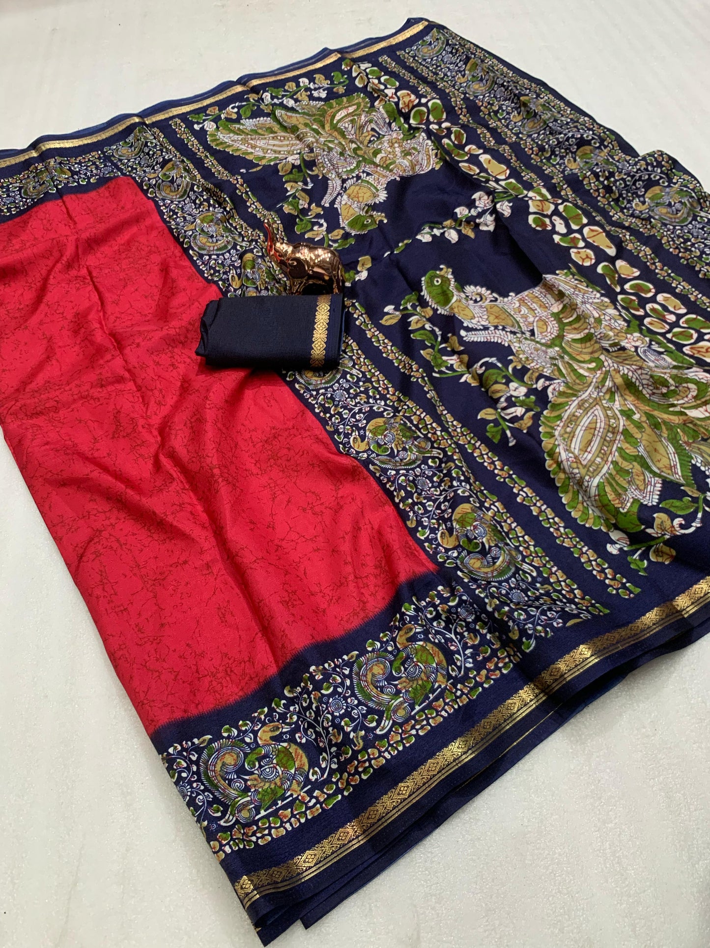 Kayatri Rich printed Kalamkari Pallu Dola Silk Saree