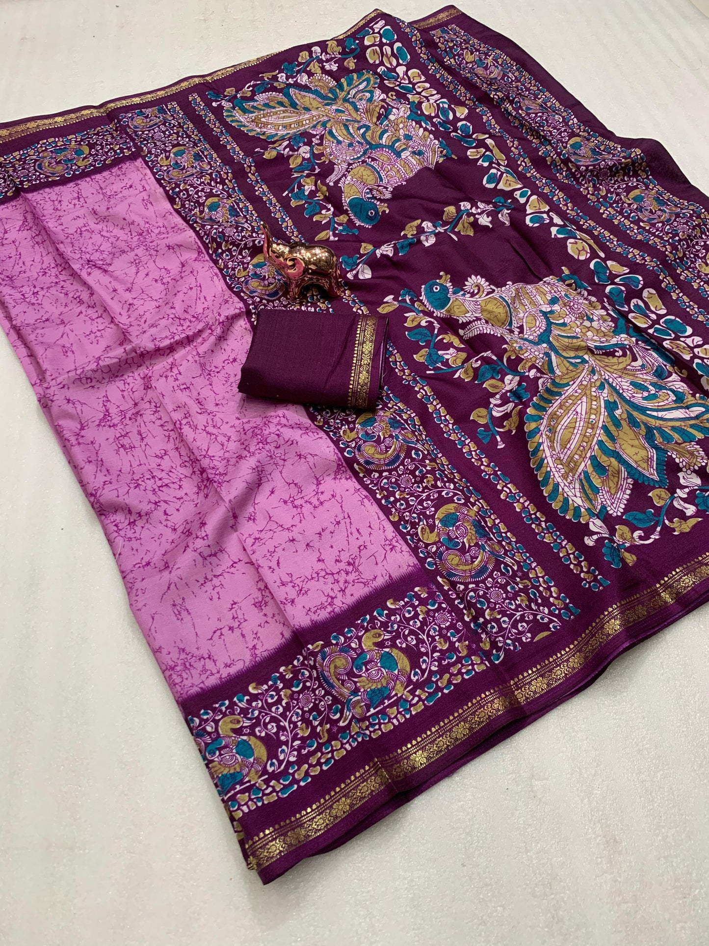 Kayatri Rich printed Kalamkari Pallu Dola Silk Saree
