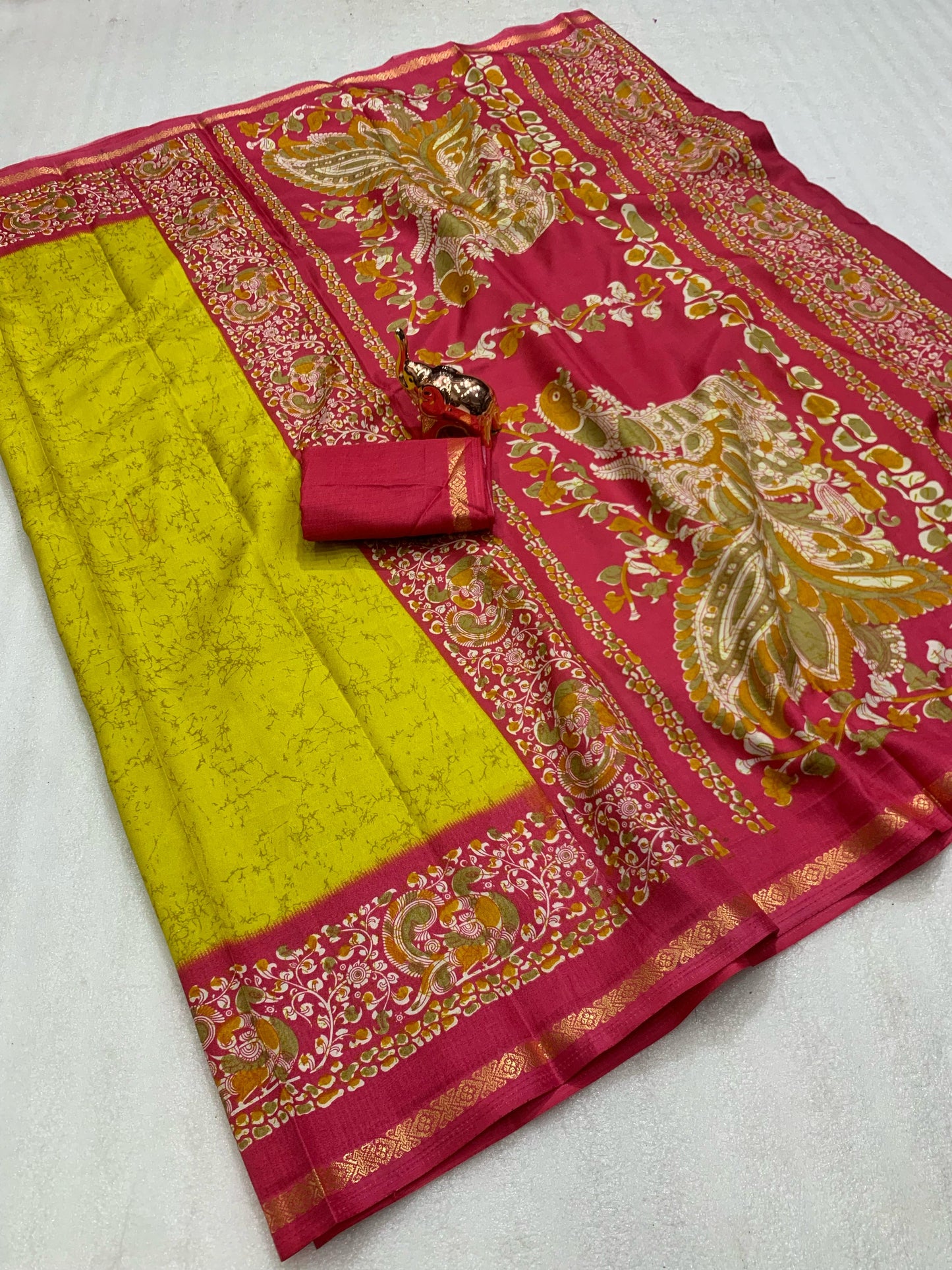 Kayatri Rich printed Kalamkari Pallu Dola Silk Saree