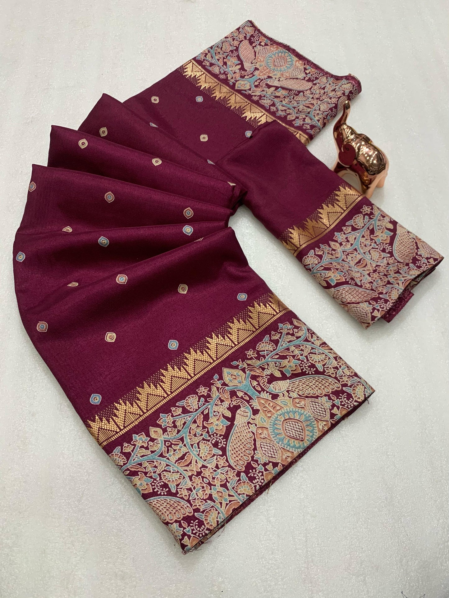 Kayatri New Pure soft Tusser Batik Peacock Printed saree