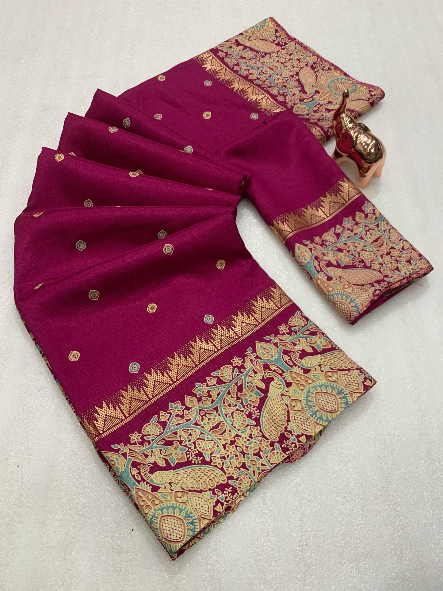 Kayatri New Pure soft Tusser Batik Peacock Printed saree