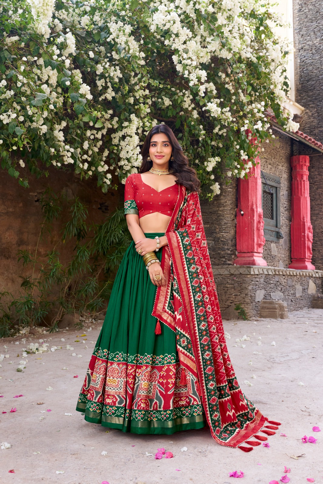 Kyatri New Designer Tussar Silk Patola Printed Gotapatti Border Lehenga