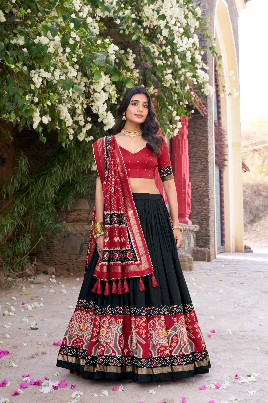 Kyatri New Designer Tussar Silk Patola Printed Gotapatti Border Lehenga