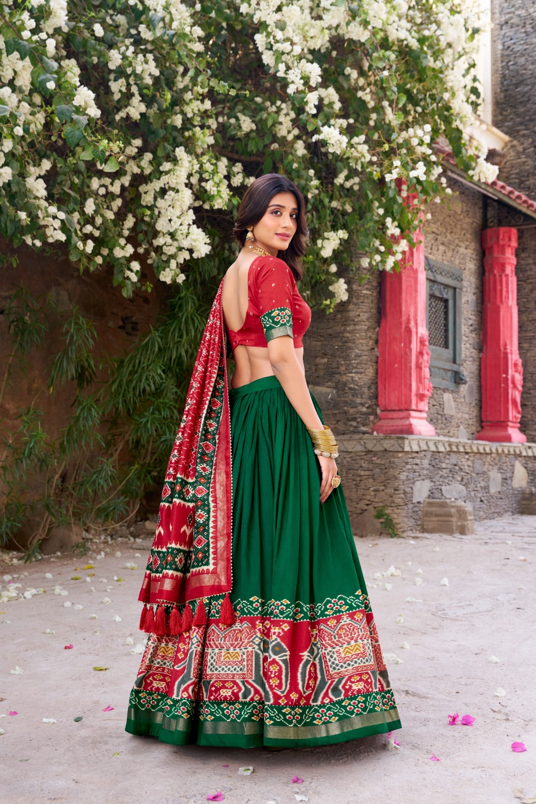 Kyatri New Designer Tussar Silk Patola Printed Gotapatti Border Lehenga