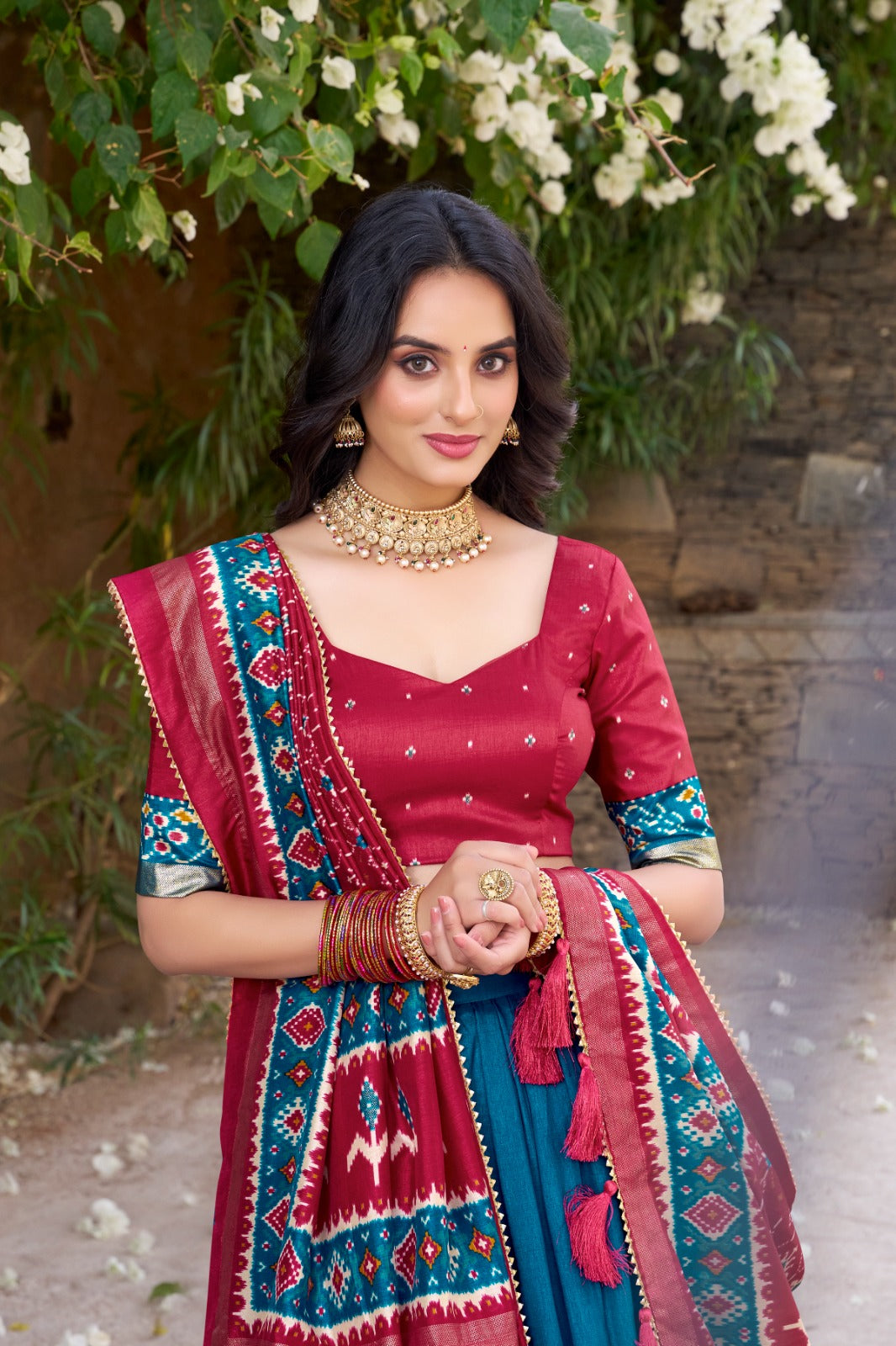 Kyatri New Designer Tussar Silk Patola Printed Gotapatti Border Lehenga