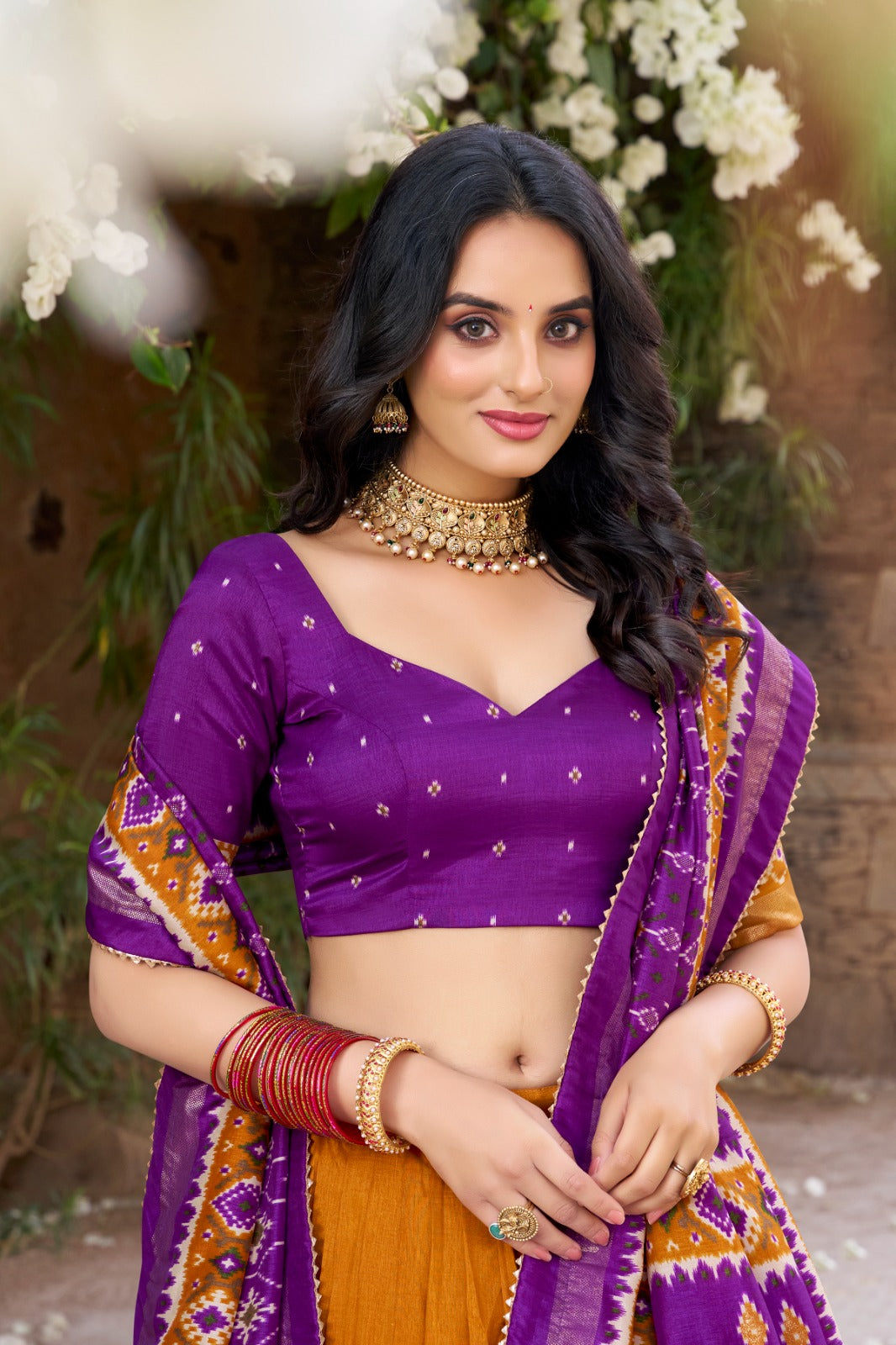 Kyatri New Designer Tussar Silk Patola Printed Gotapatti Border Lehenga