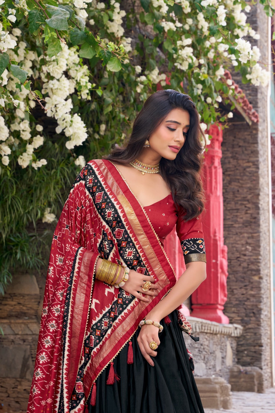 Kyatri New Designer Tussar Silk Patola Printed Gotapatti Border Lehenga