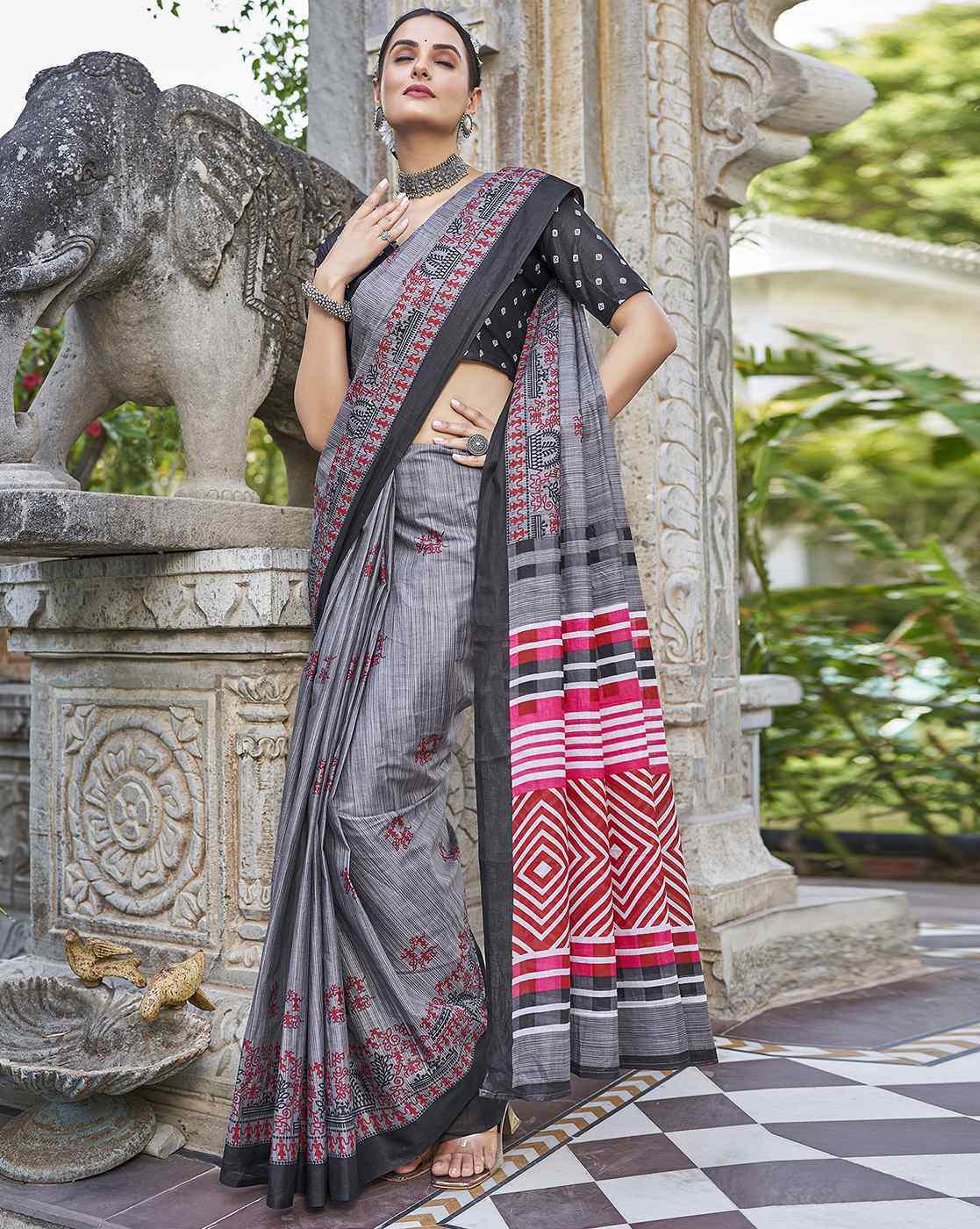 Kayatri New Pure Cotton Fancy Block Print Saree