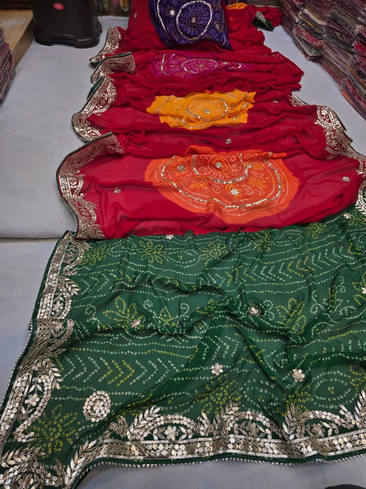 Kayatri Latest Chinon Kacha Gotapatti Work Fancy Bandhej Saree