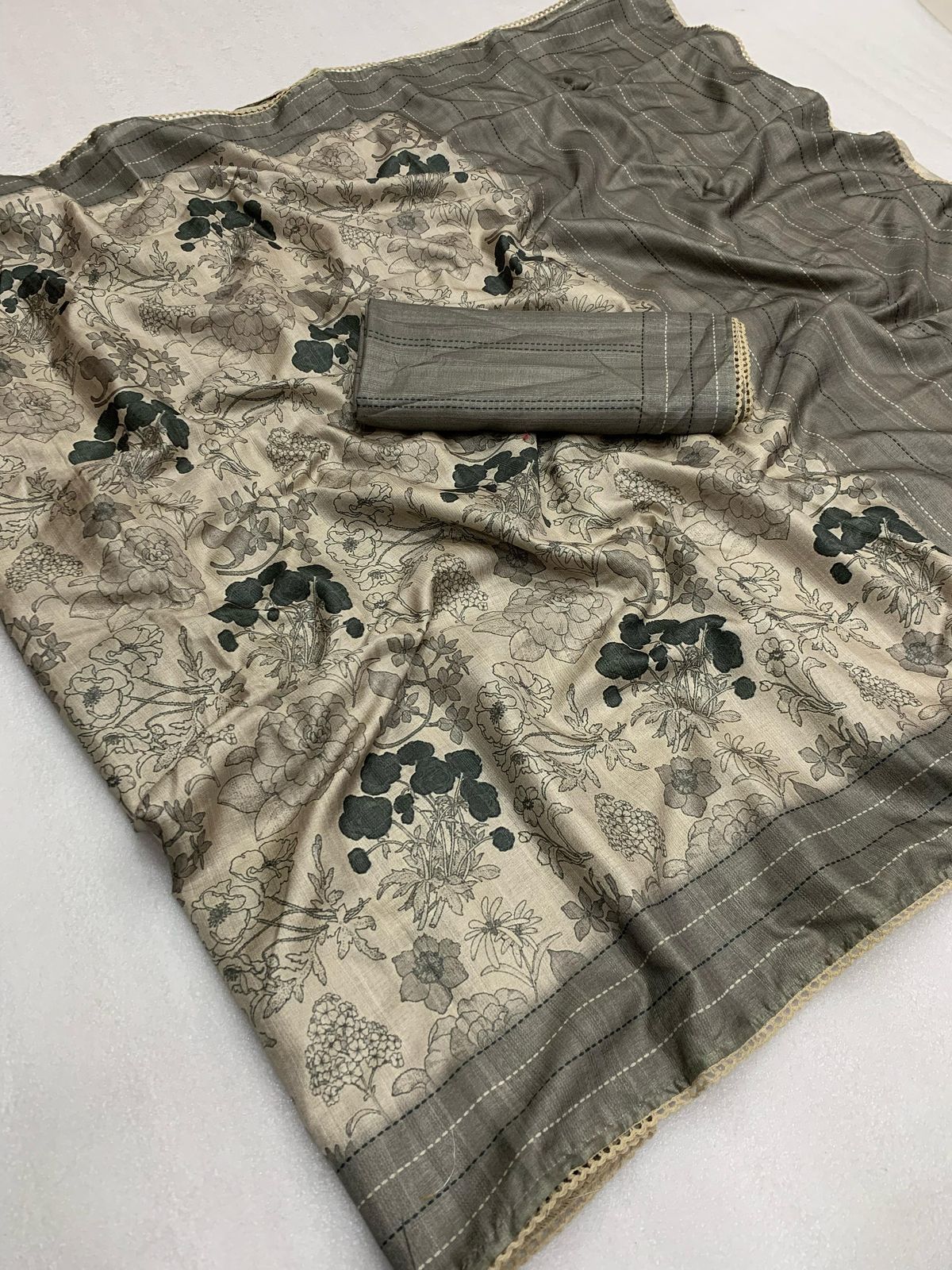 Kayatri New Ajrakh Printed with Rich Pallu & Fancy Border Saree