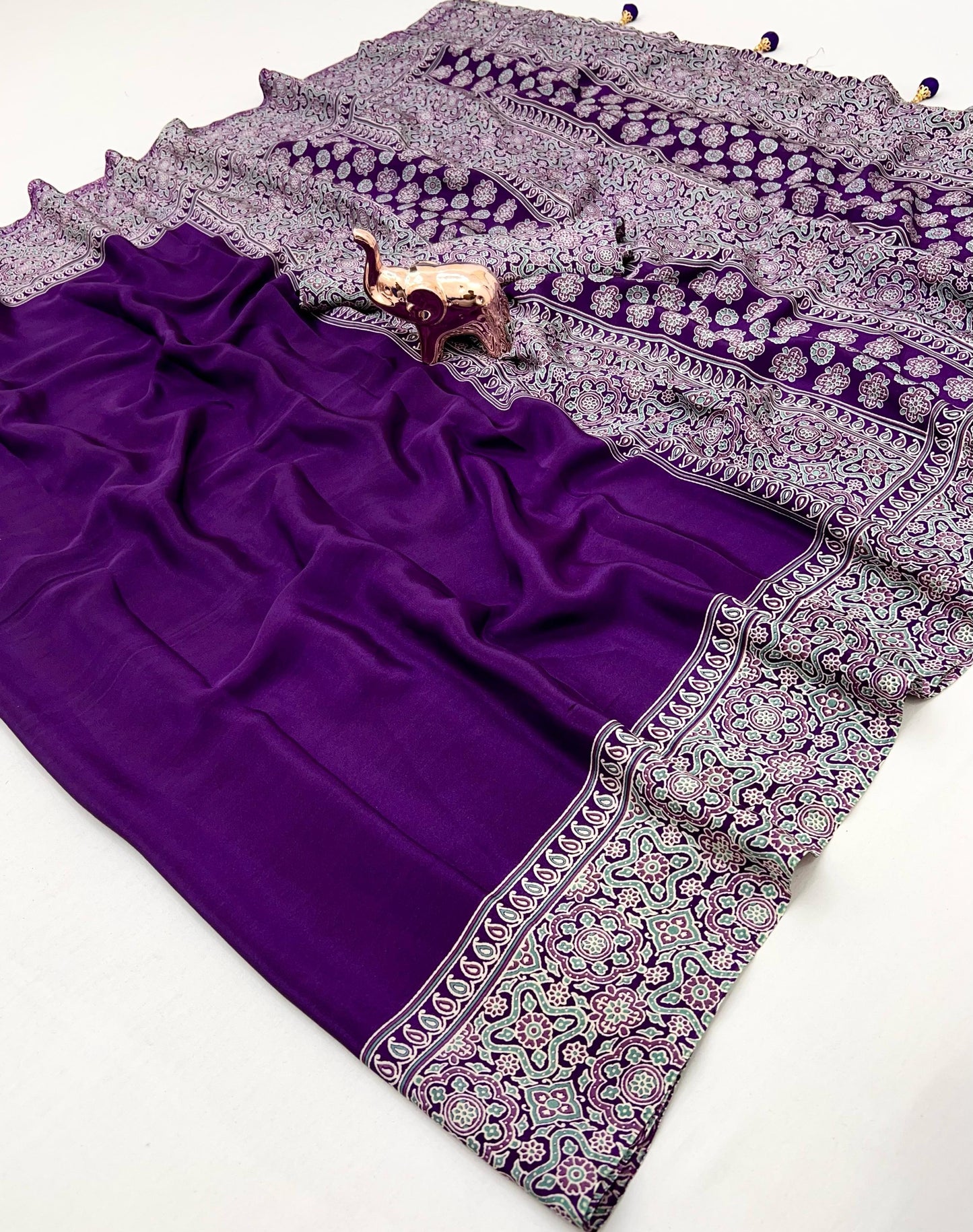 Kayatri New Pure Satin Ajrakh Print Saree