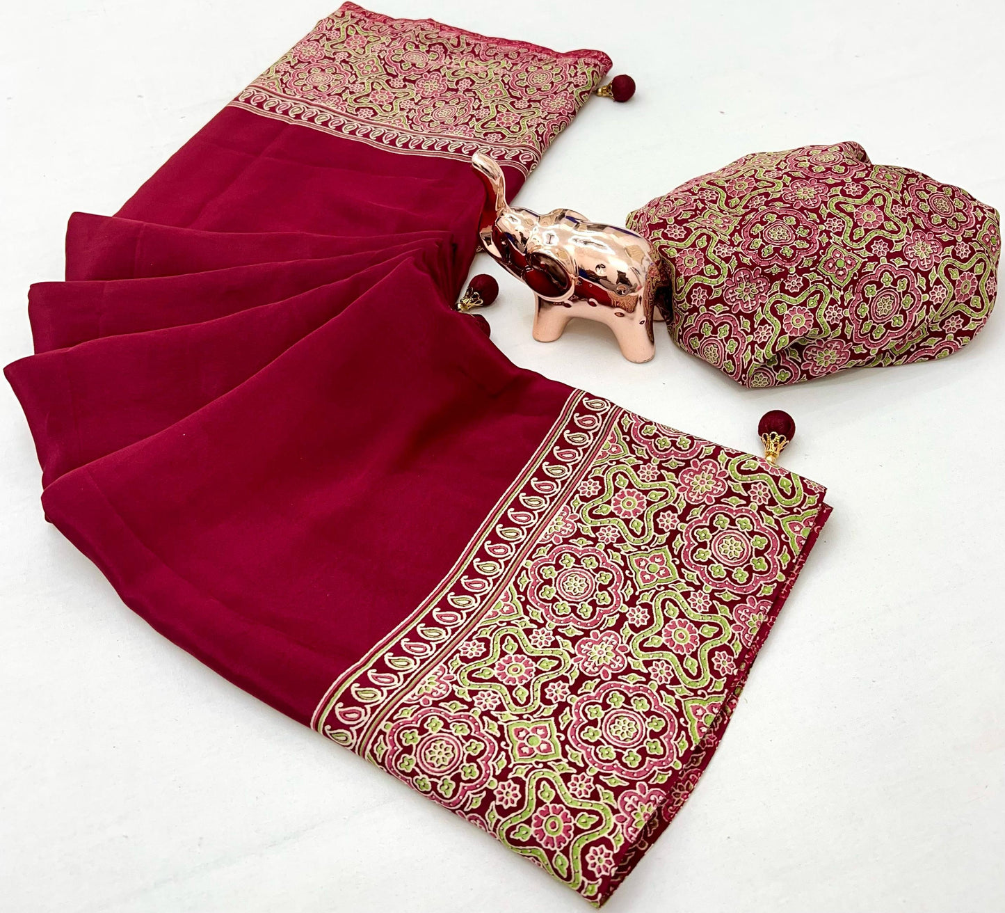 Kayatri New Pure Satin Ajrakh Print Saree