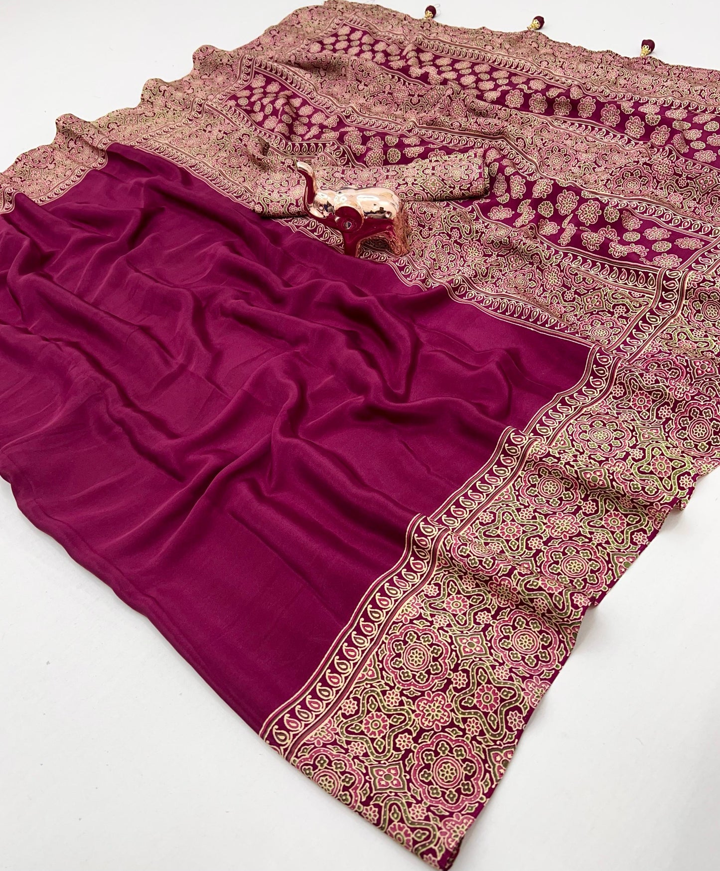 Kayatri New Pure Satin Ajrakh Print Saree