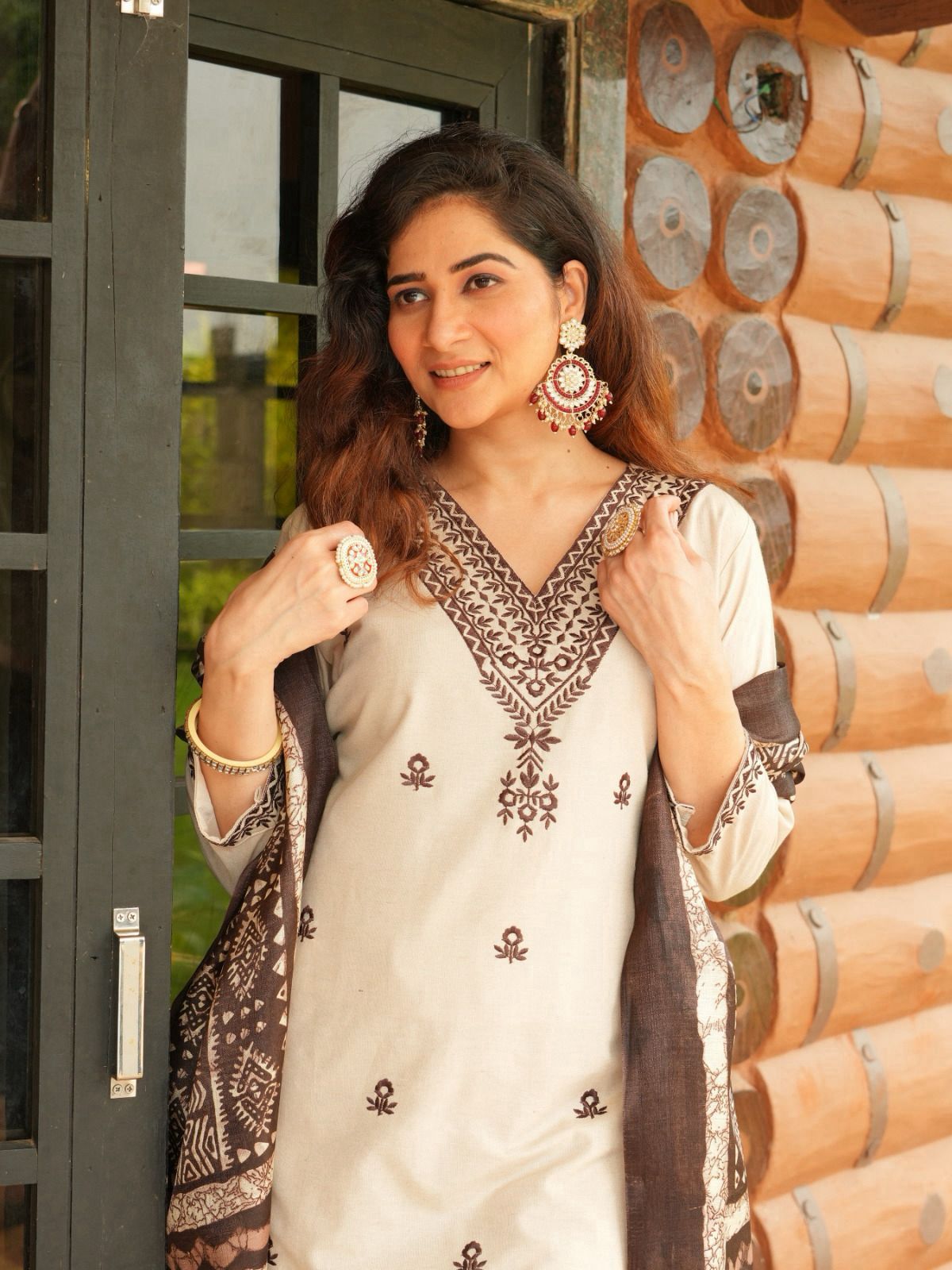 Kayatri New Designers Khadi Cotton Embroidery Work Suit