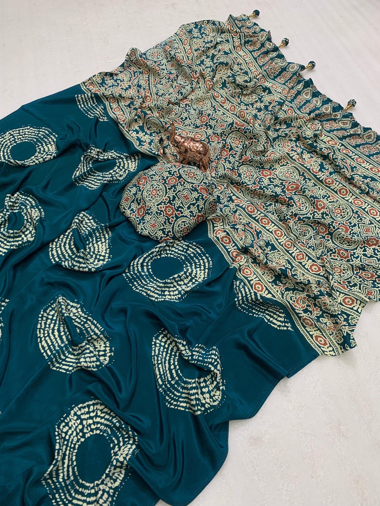 Kayatri Pure Crape Satin with Ajrak printed Sarees