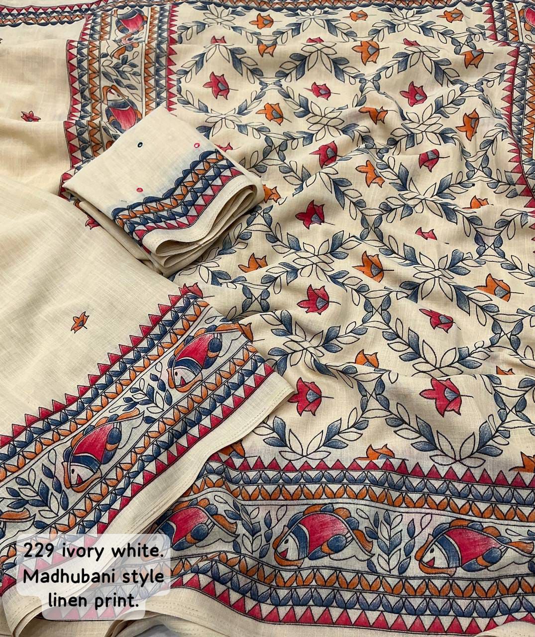 Kayatri New Soft Linen Madhubani Style Peints Saree