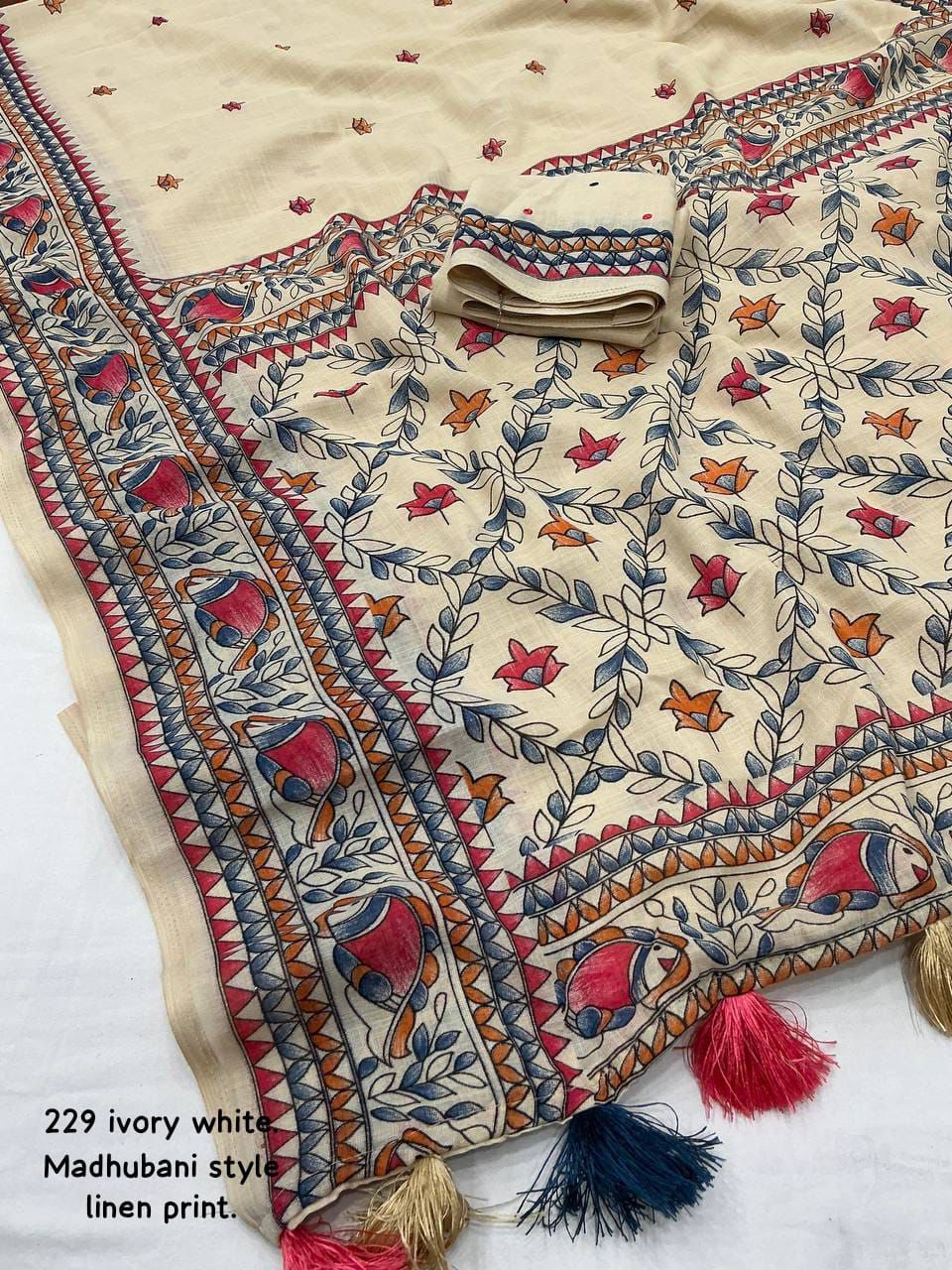 Kayatri New Soft Linen Madhubani Style Peints Saree