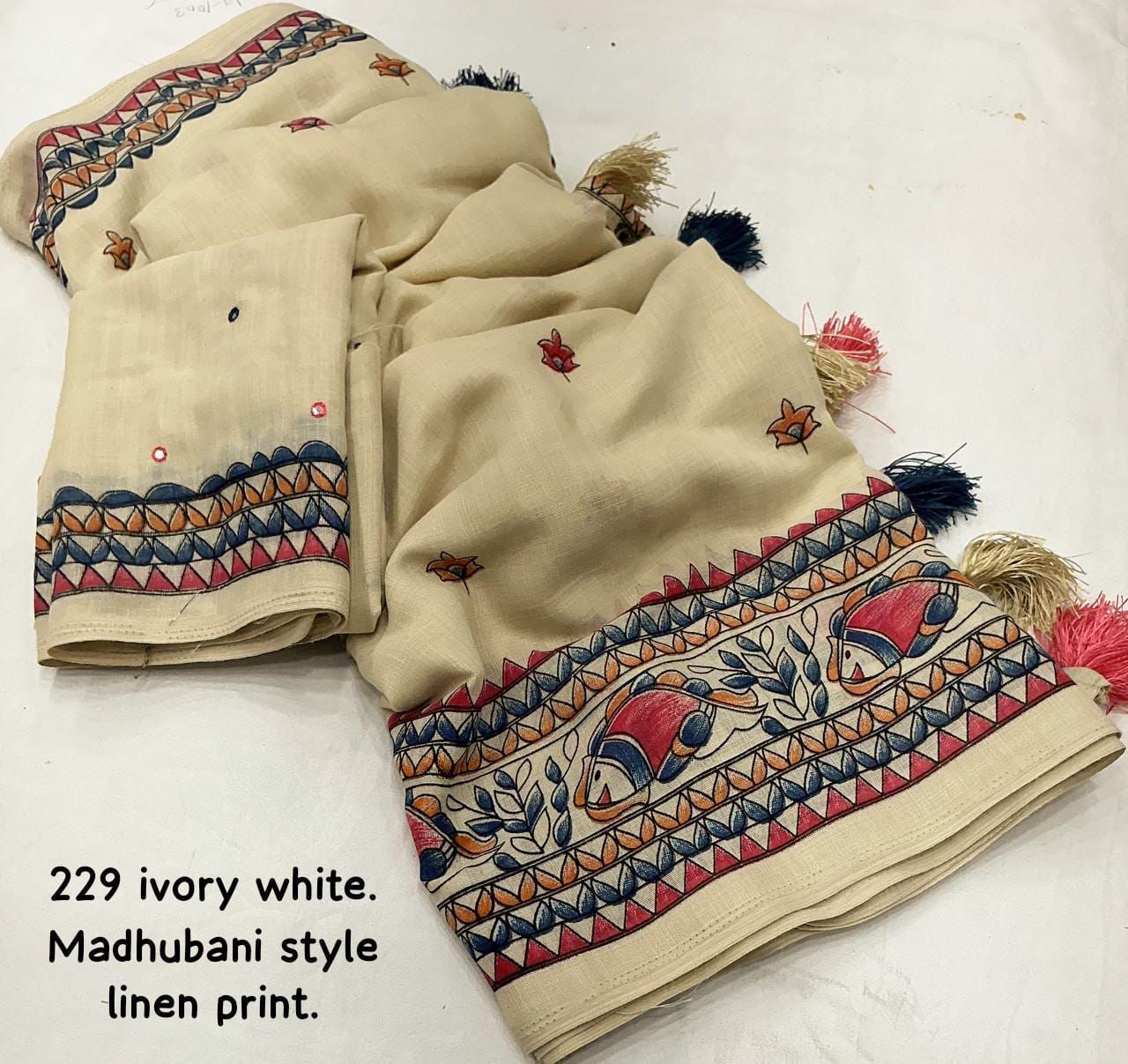 Kayatri New Soft Linen Madhubani Style Peints Saree