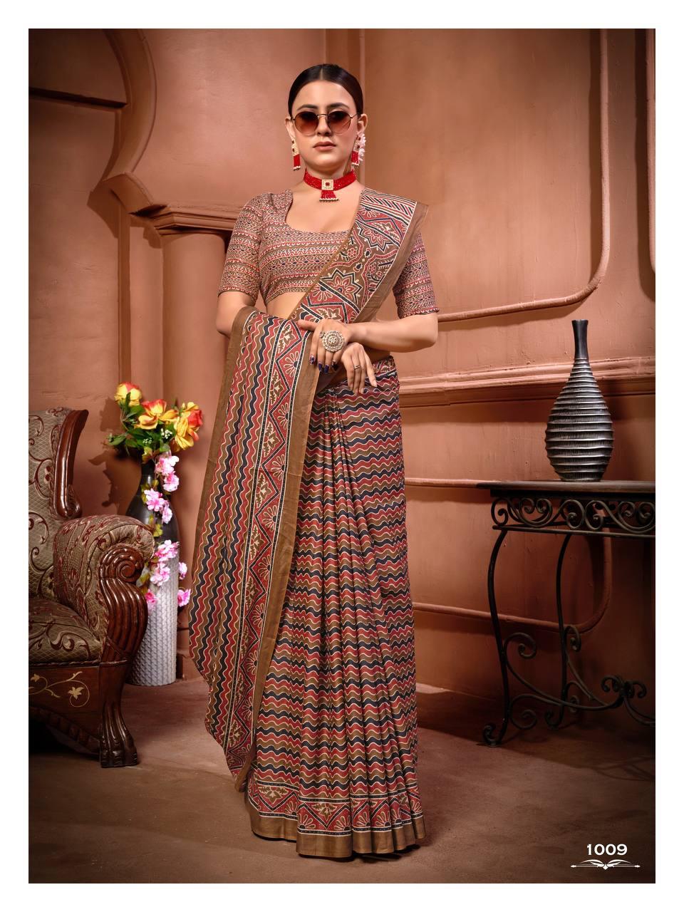 Kayatri New Lounch Ajrakh Block Print Sarees