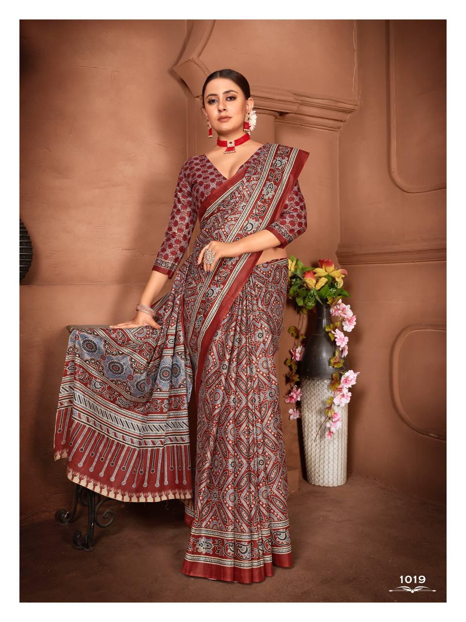 Kayatri New Lounch Ajrakh Block Print Sarees