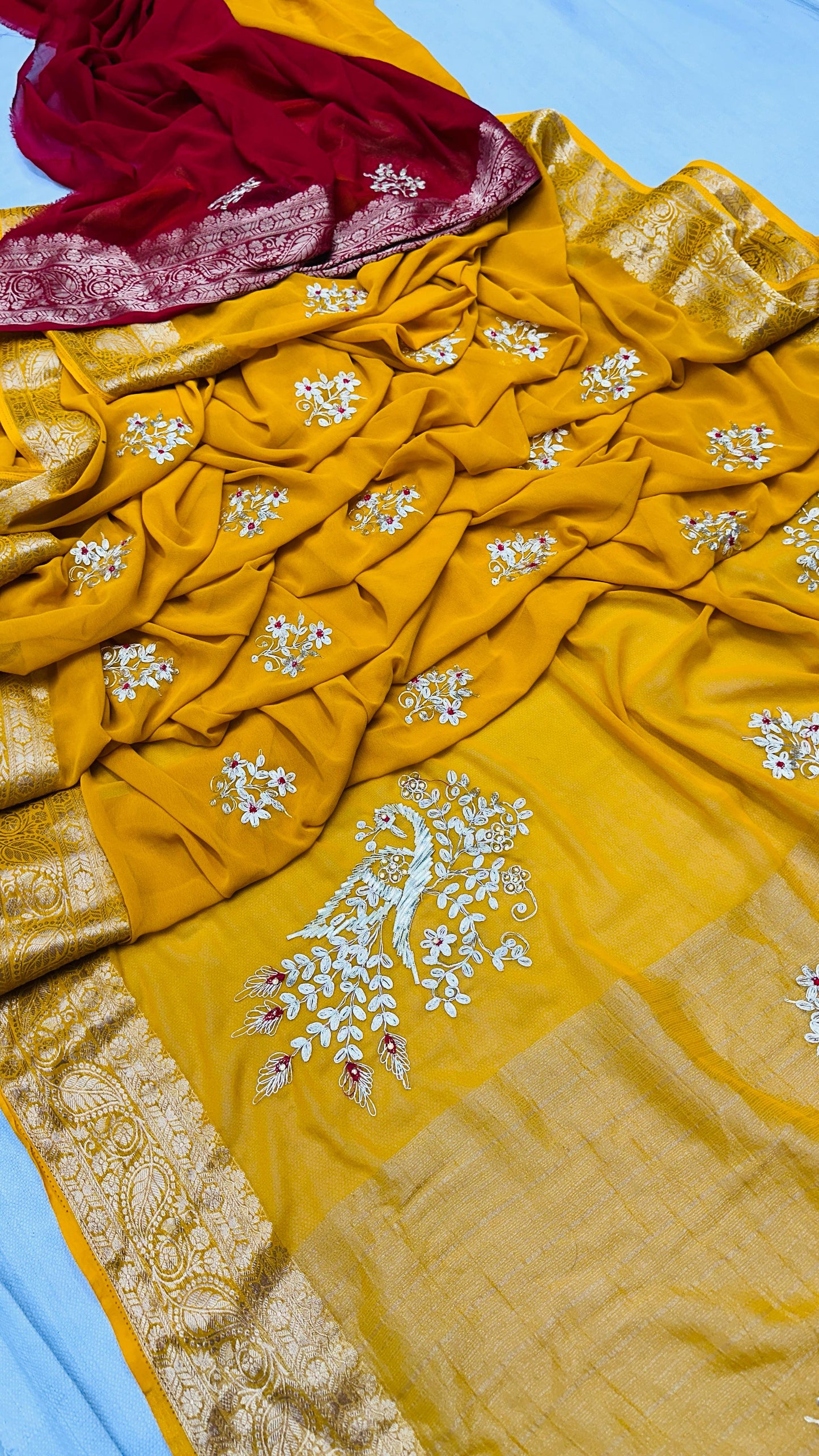 Kayatri New Georgette Gotapatti Pitan Work Saree
