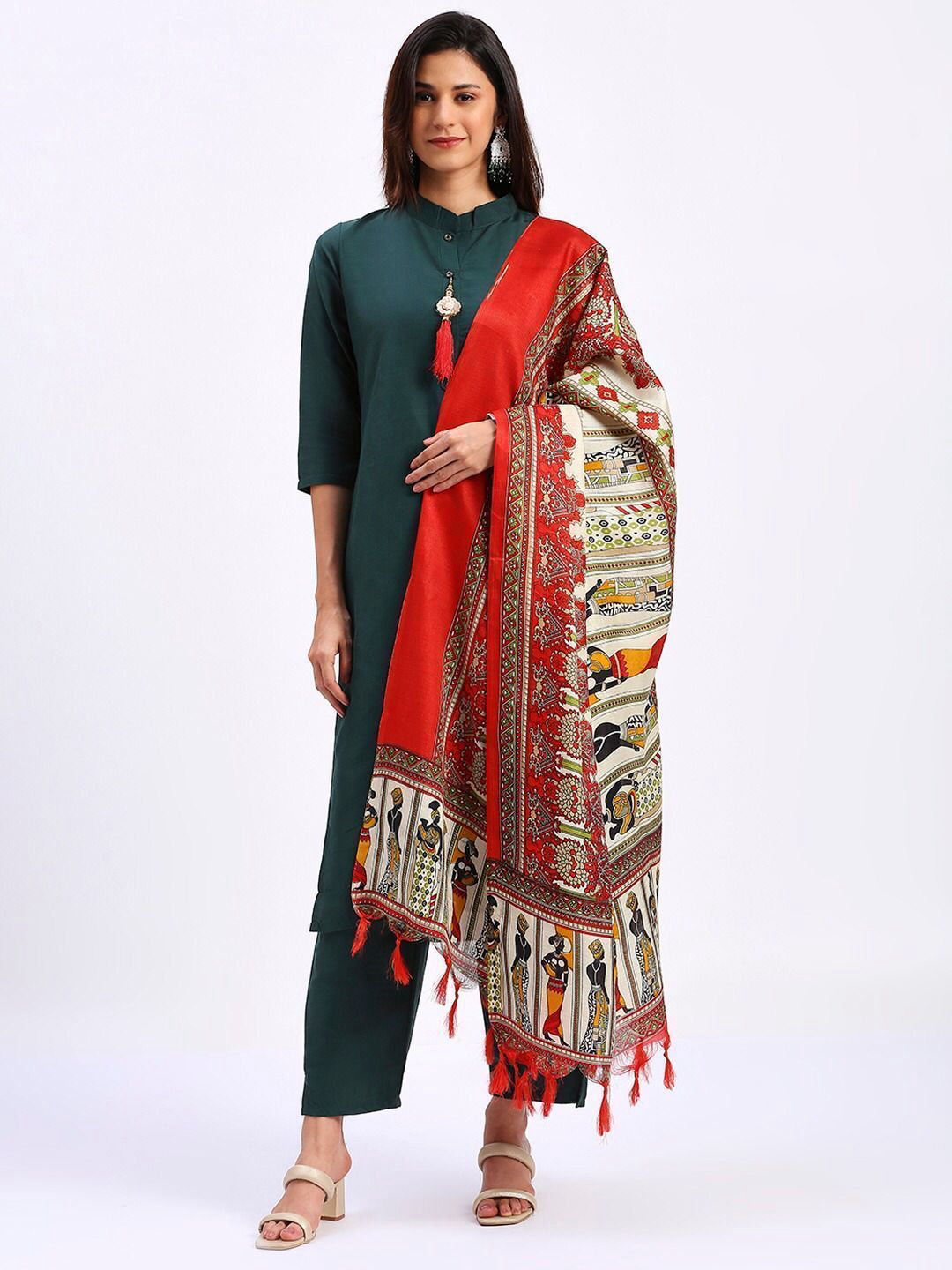Kayatri Solid Green Colour fully stitched ethnic set