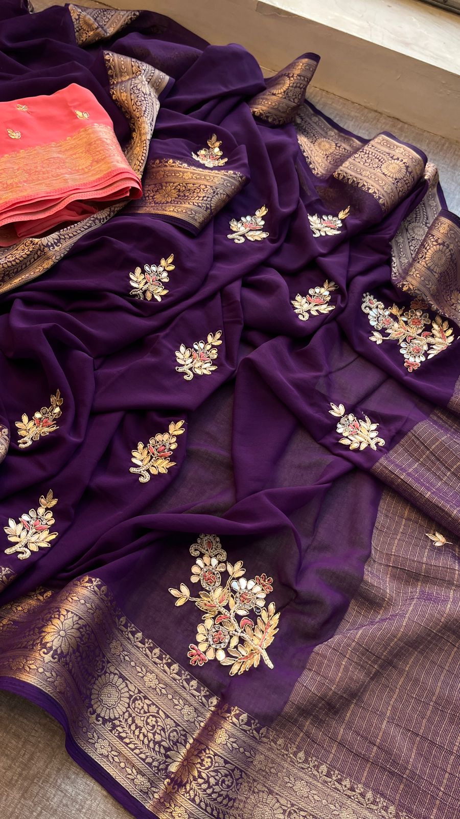 Kayatri New Georgette Hand Gotta Patti Work With Contrast Blouse Saree