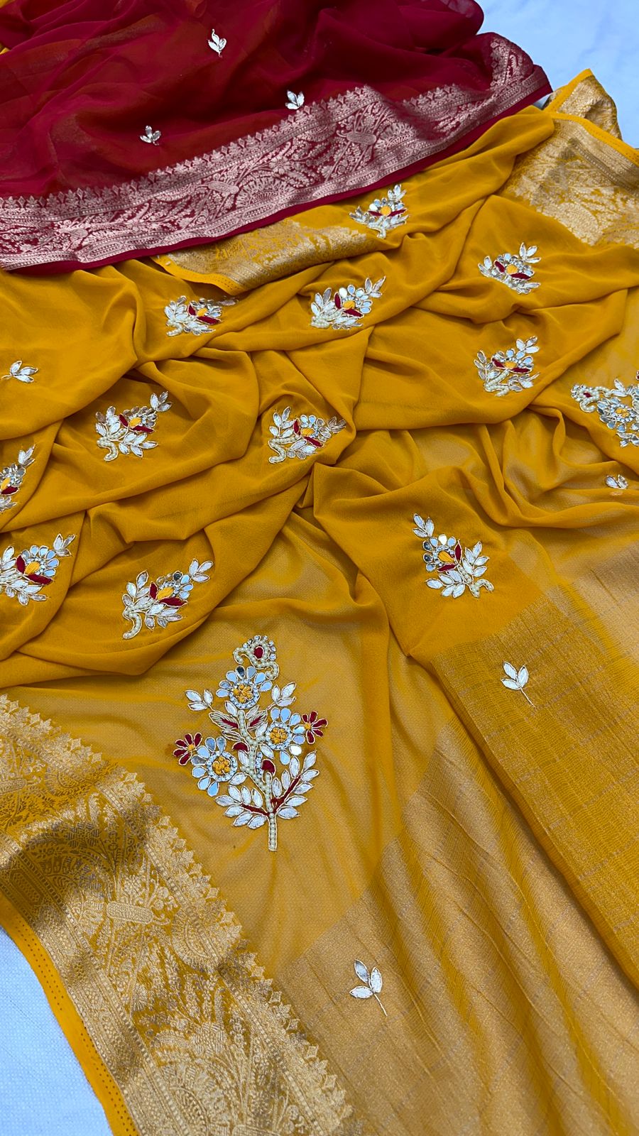 Kayatri New Georgette Hand Gotta Patti Work With Contrast Blouse Saree