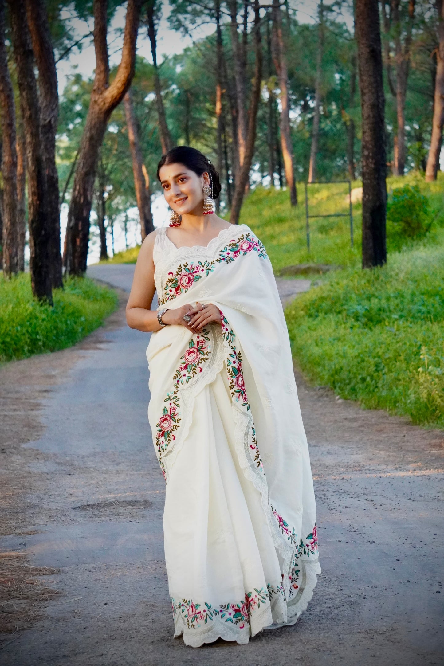 Kayatri New Pure Tussar Silk Embroidery Viscos Thread Work Saree