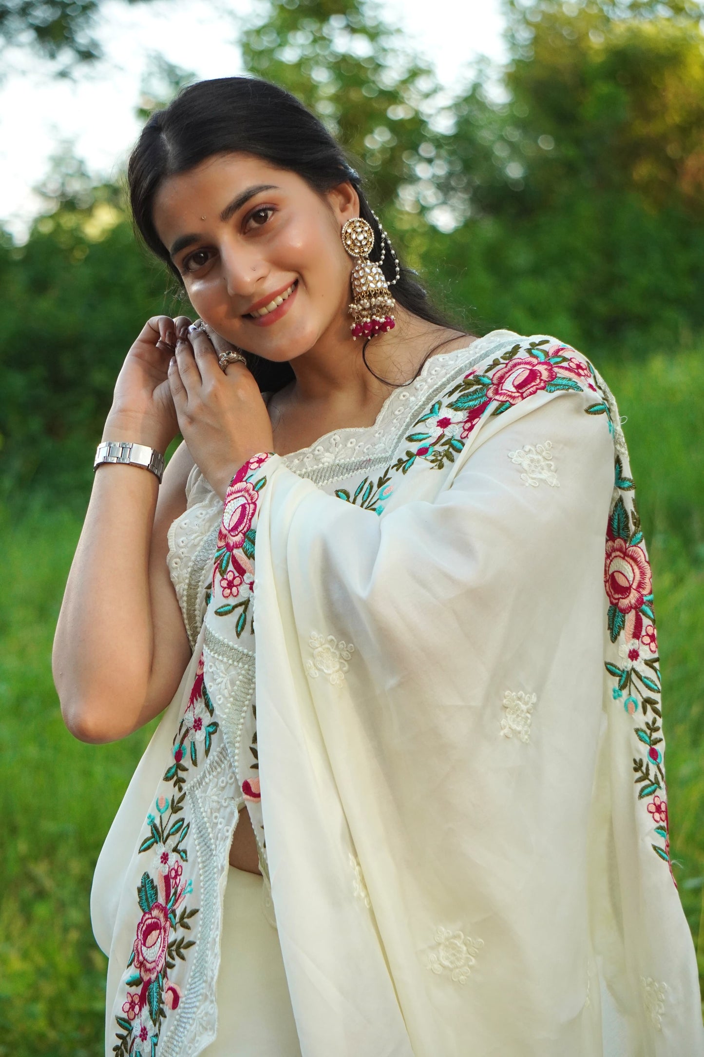 Kayatri New Pure Tussar Silk Embroidery Viscos Thread Work Saree