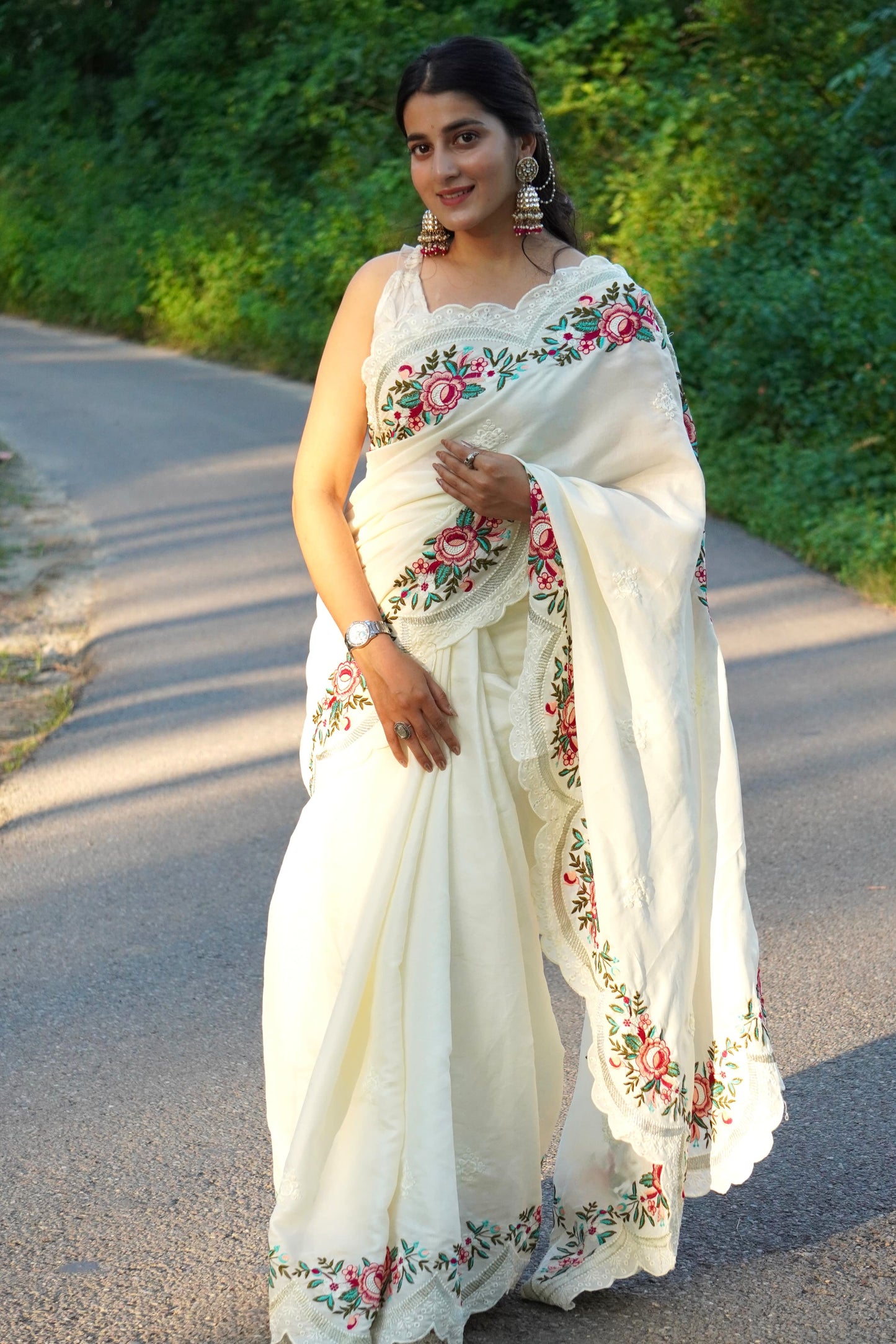 Kayatri New Pure Tussar Silk Embroidery Viscos Thread Work Saree