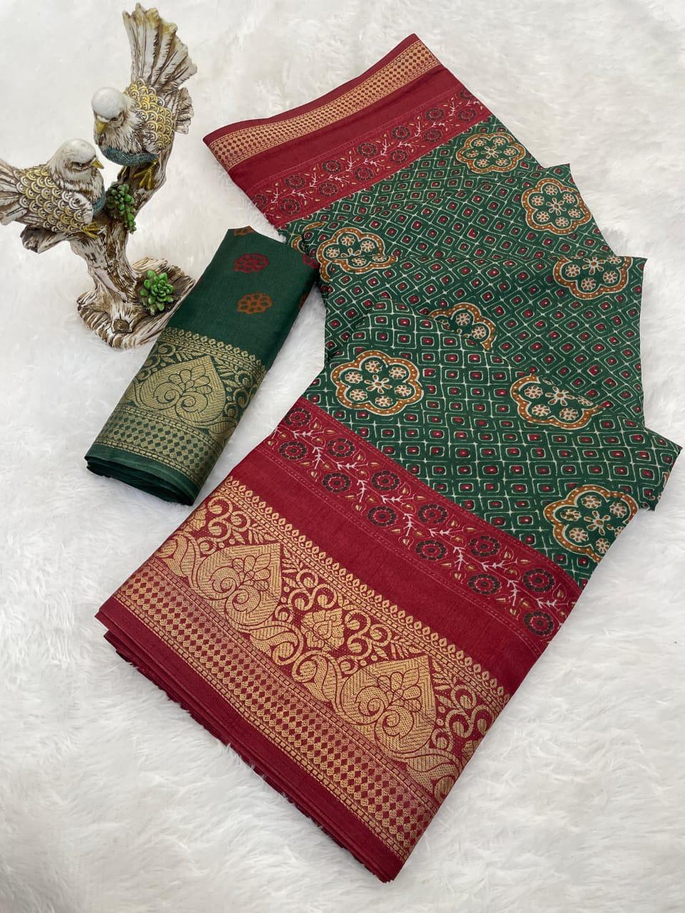 Kayatri Bandhani Print Zari Jecard Kanjivaram Zari Boder Saree