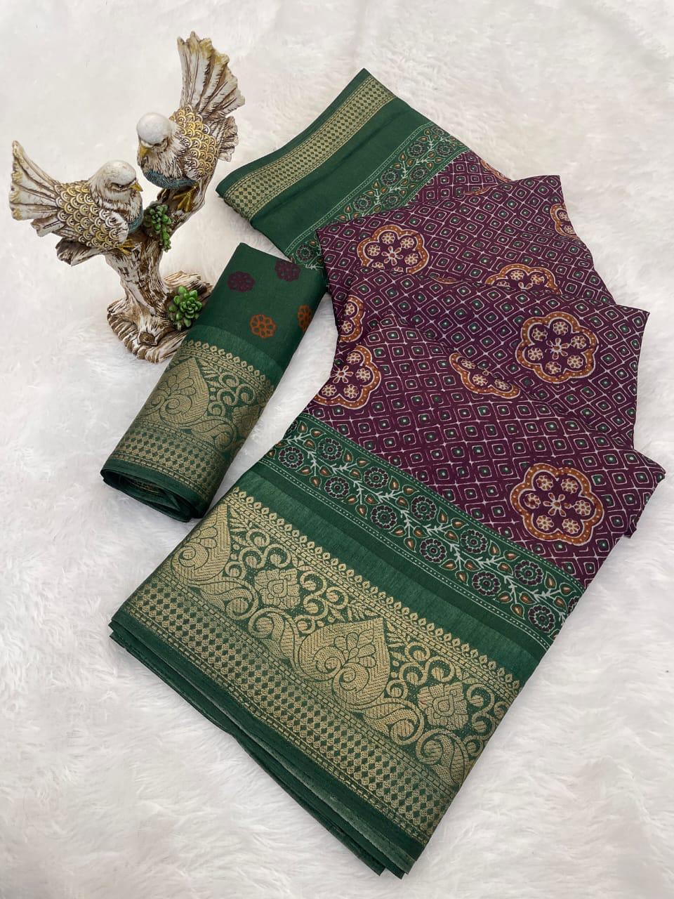 Kayatri Bandhani Print Zari Jecard Kanjivaram Zari Boder Saree