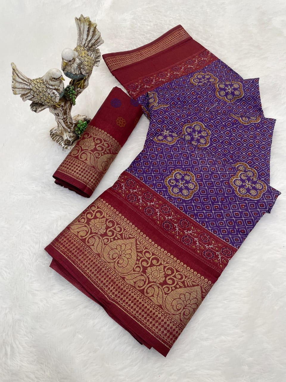 Kayatri Bandhani Print Zari Jecard Kanjivaram Zari Boder Saree