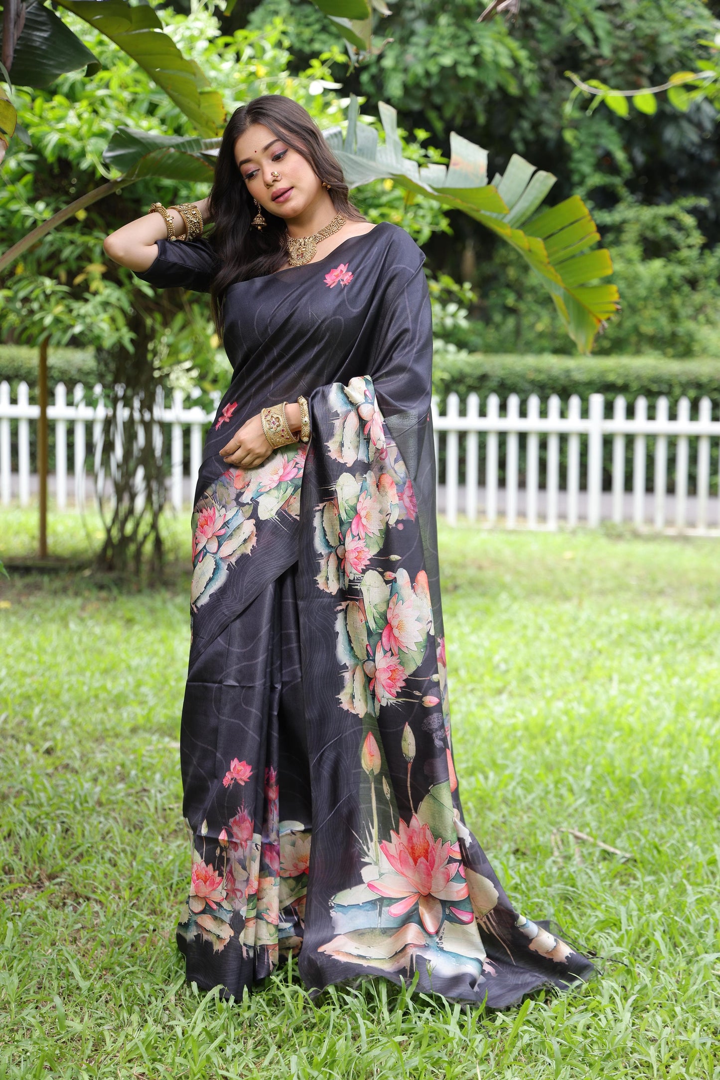 Kayatri New Tussar Silk Lotus Print With Floral Printed Saree