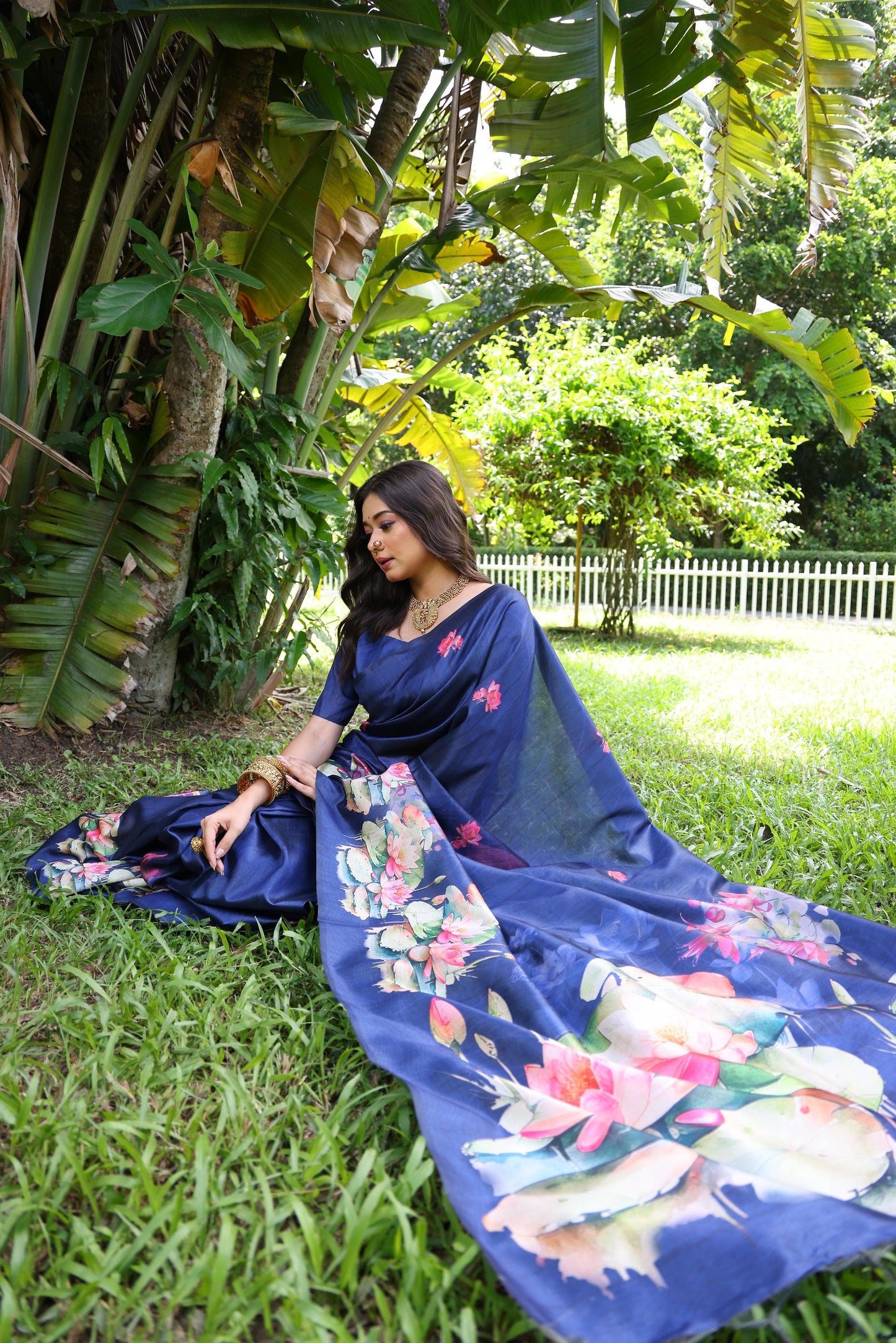 Kayatri New Tussar Silk Lotus Print With Floral Printed Saree