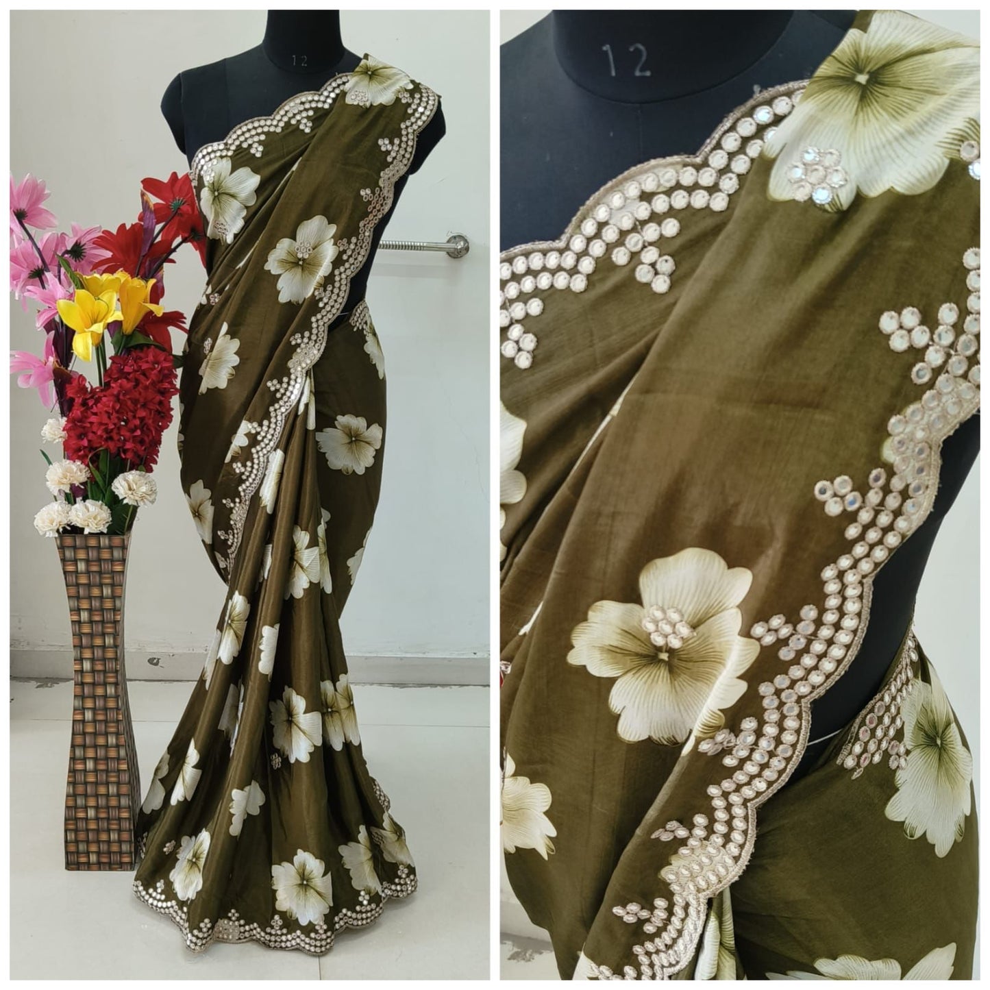 Kayatri Designer New Chinon Thread With Cutwork Saree