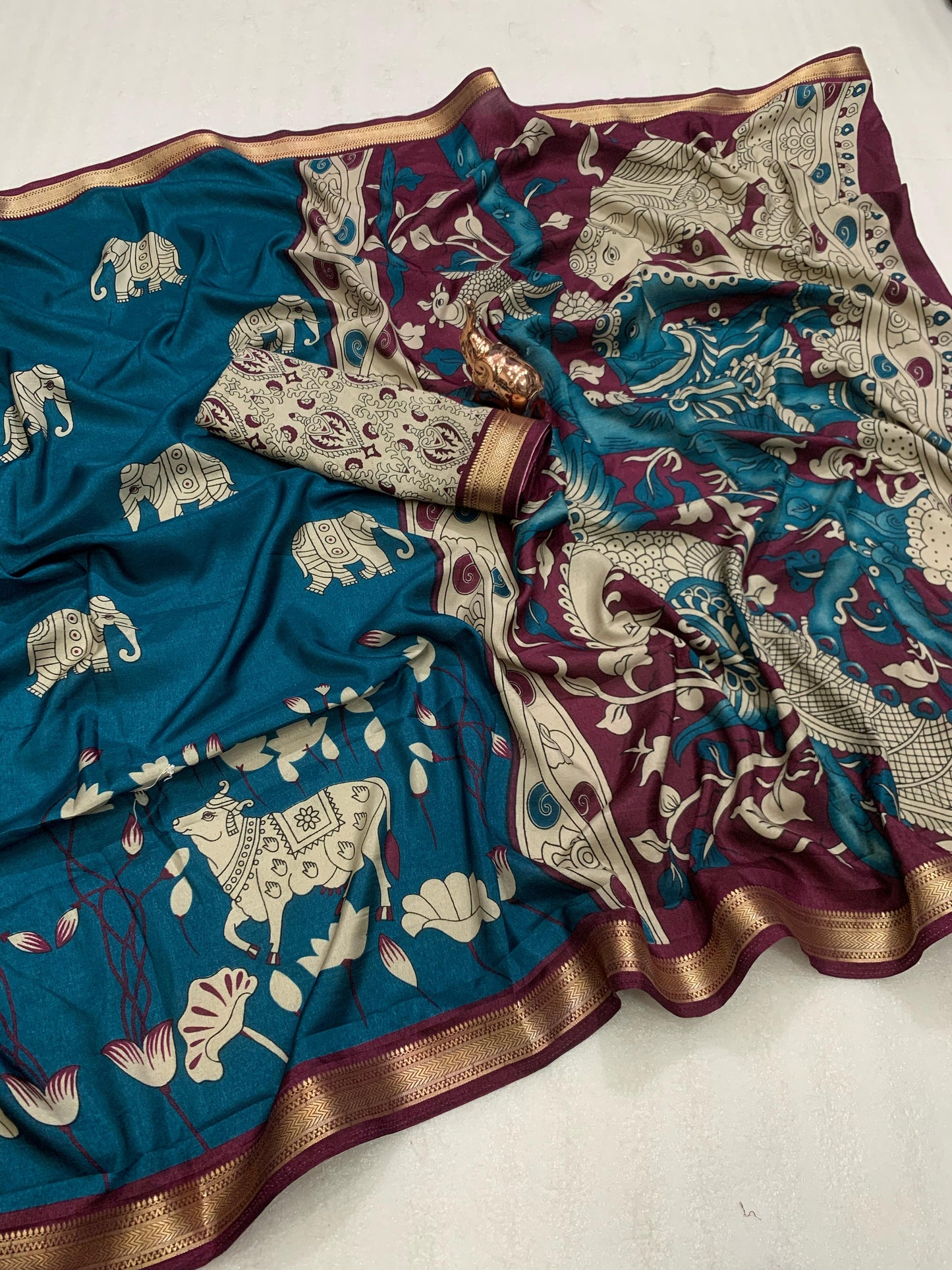 Kayatri New Soft Crape Silk Classy Kalamkari Style Saree