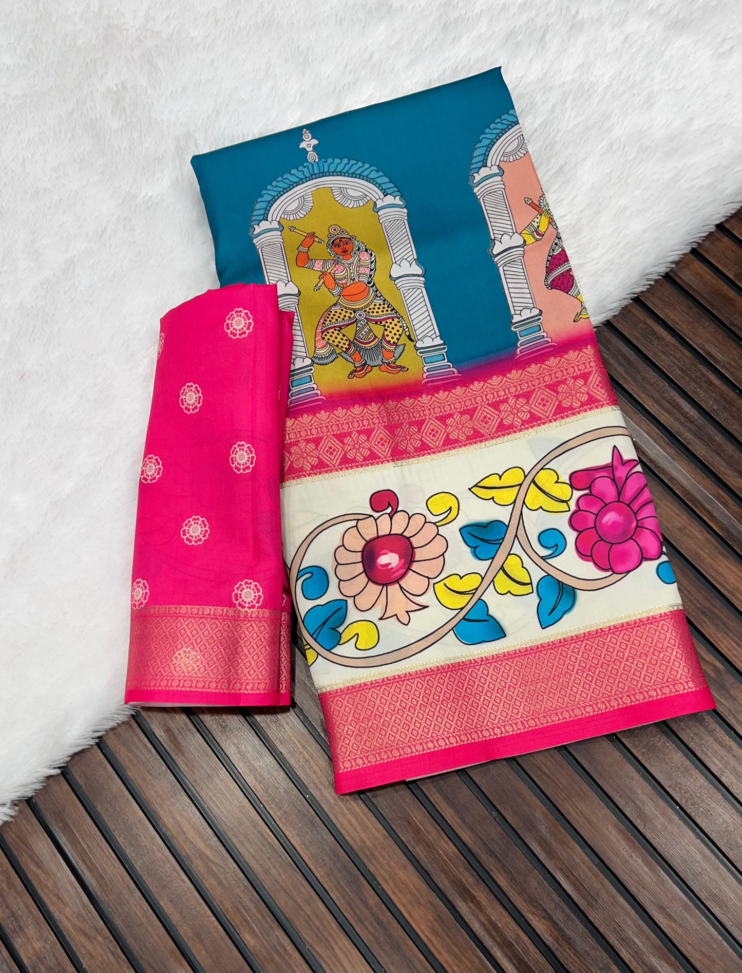 Kayatri New Soft Lichi Jackard Digital Kalamkari Saree