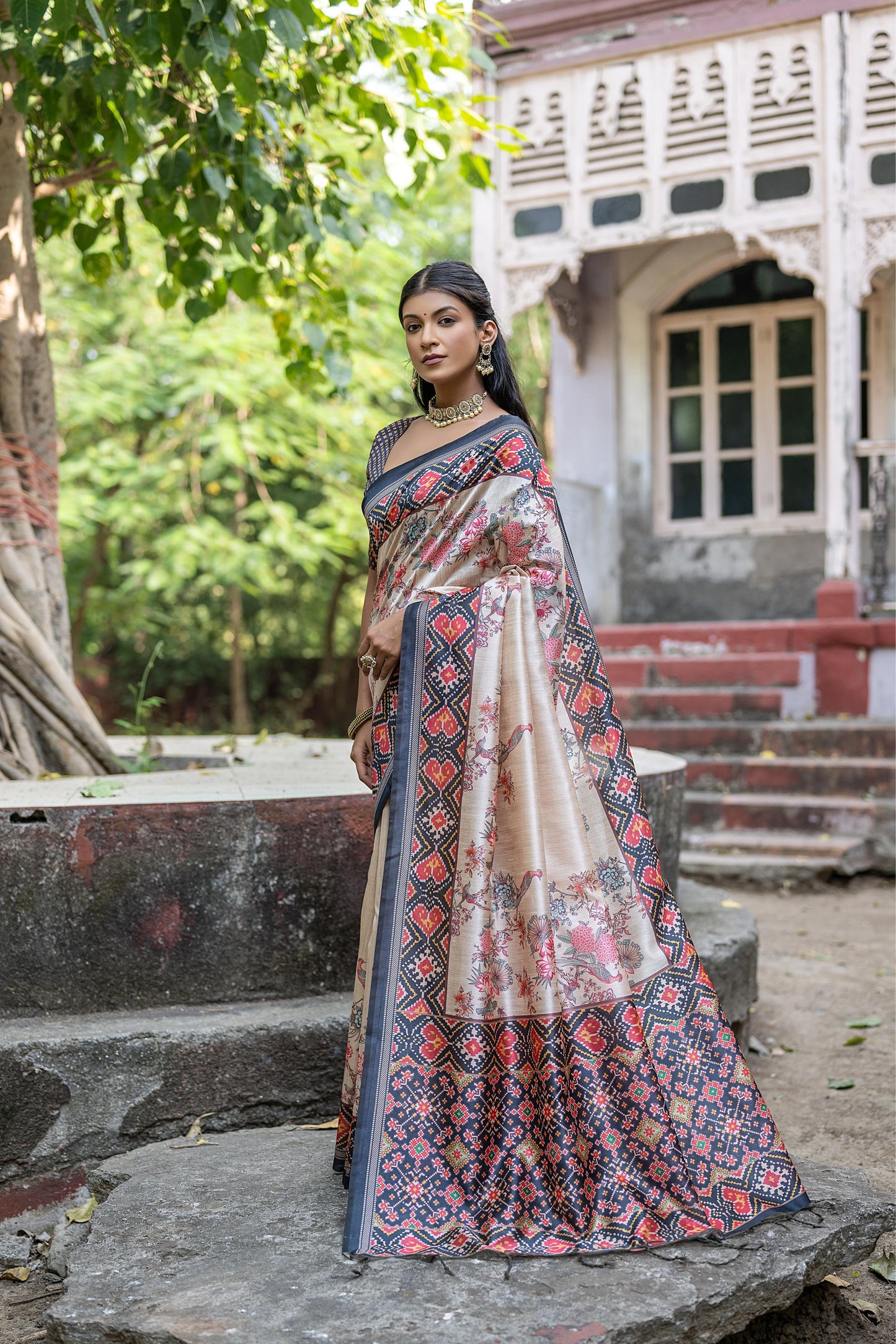Kayatri New Soft Tussar Silk Patola Print Saree